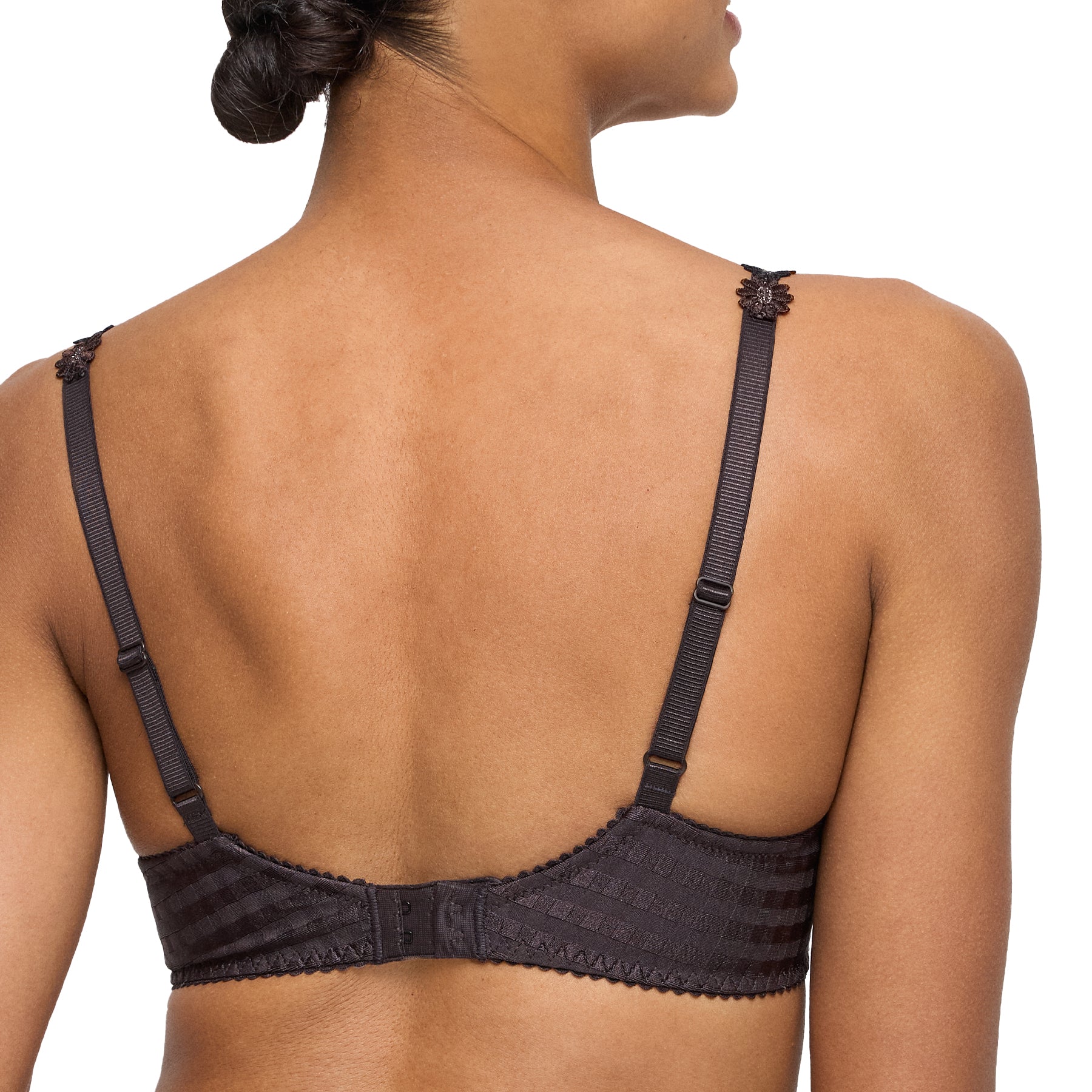 Back view of padded bra showing adjustable straps and hook closure.