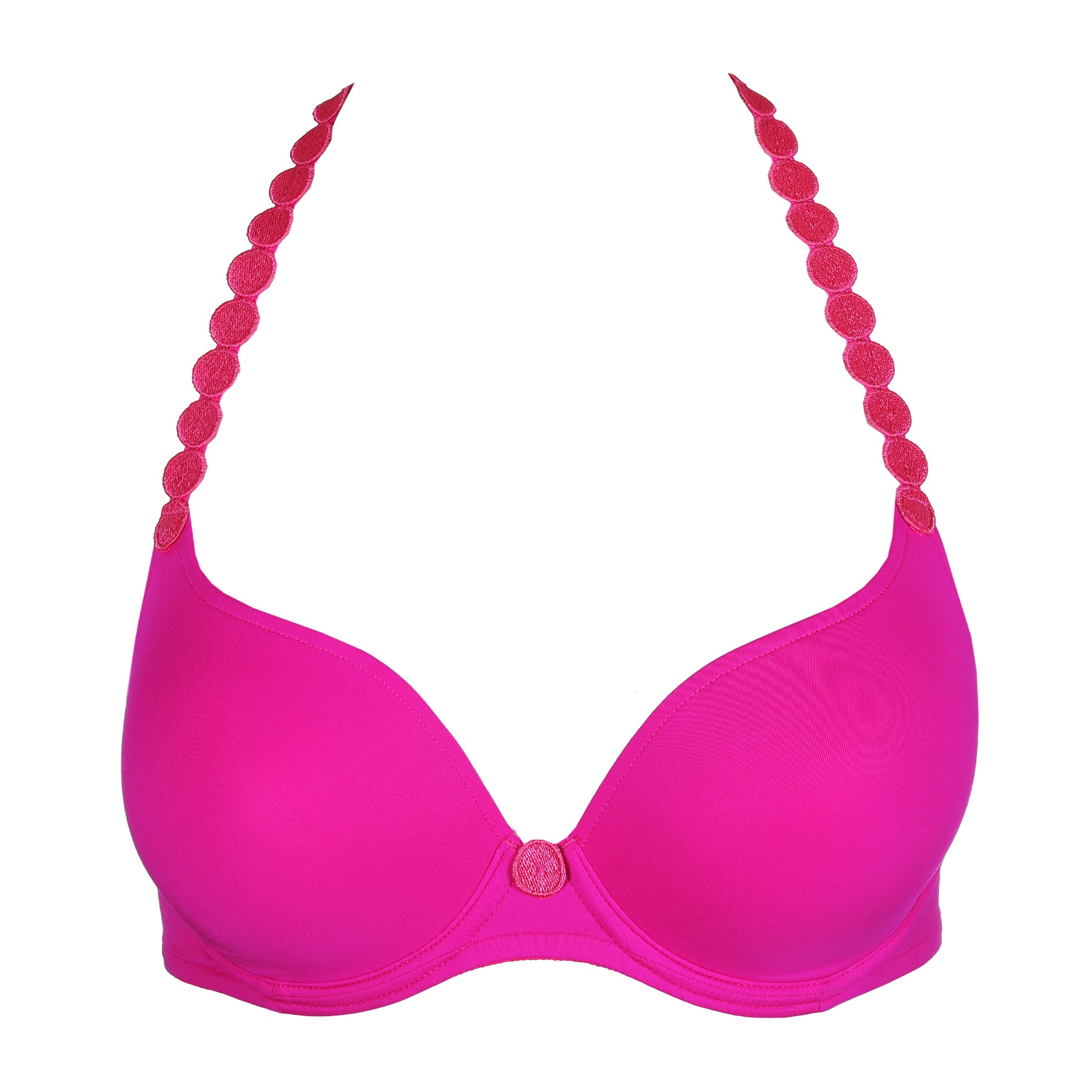 Front view of fuchsia pink smooth-cup underwire bra highlighting clean lines and vibrant colour.