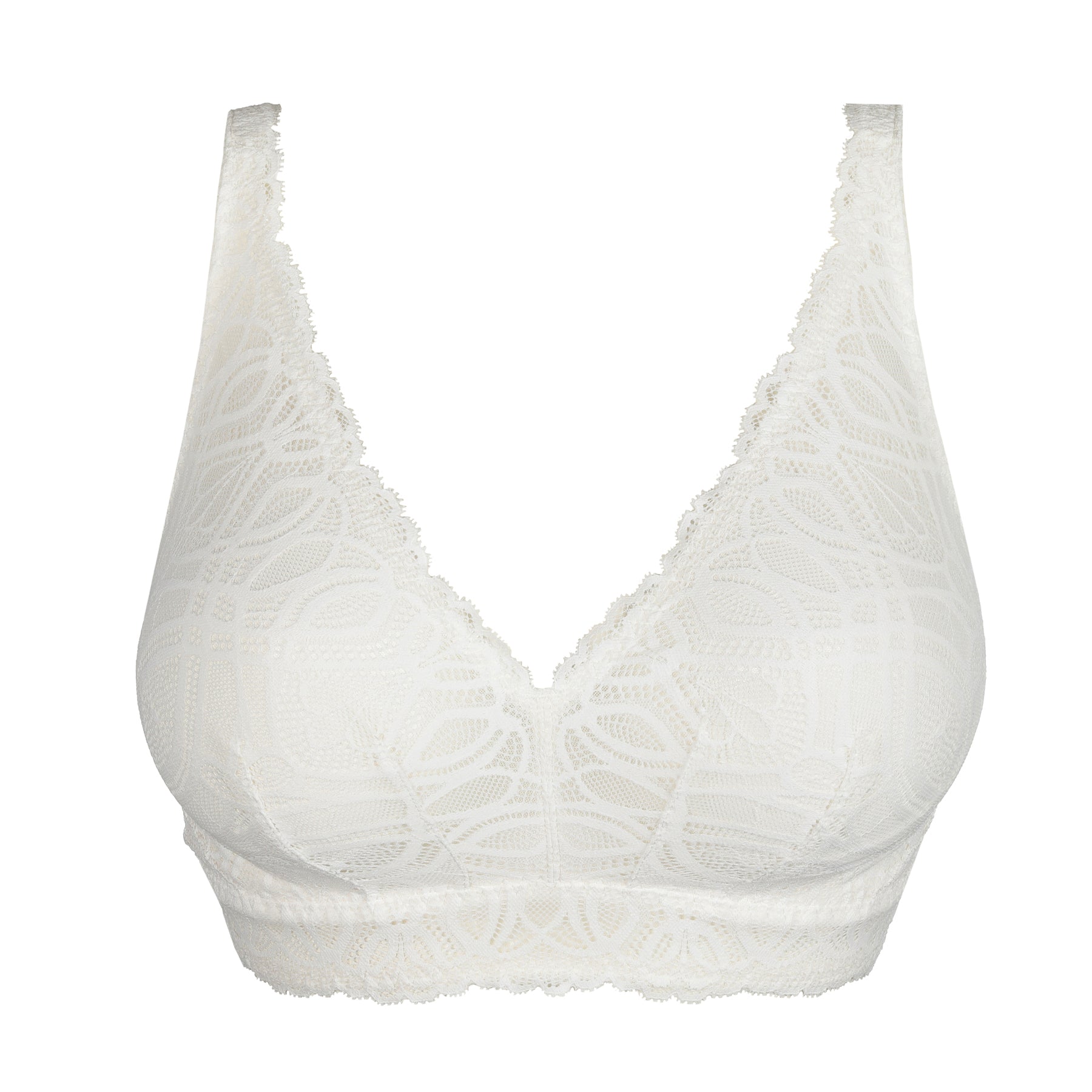 Product image of the white lace bralette on a plain white background.