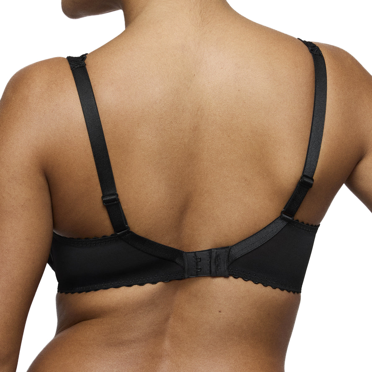 PrimaDonna Solisse Full Cup Bra in black with sheer floral embroidery and supportive underwire cups.