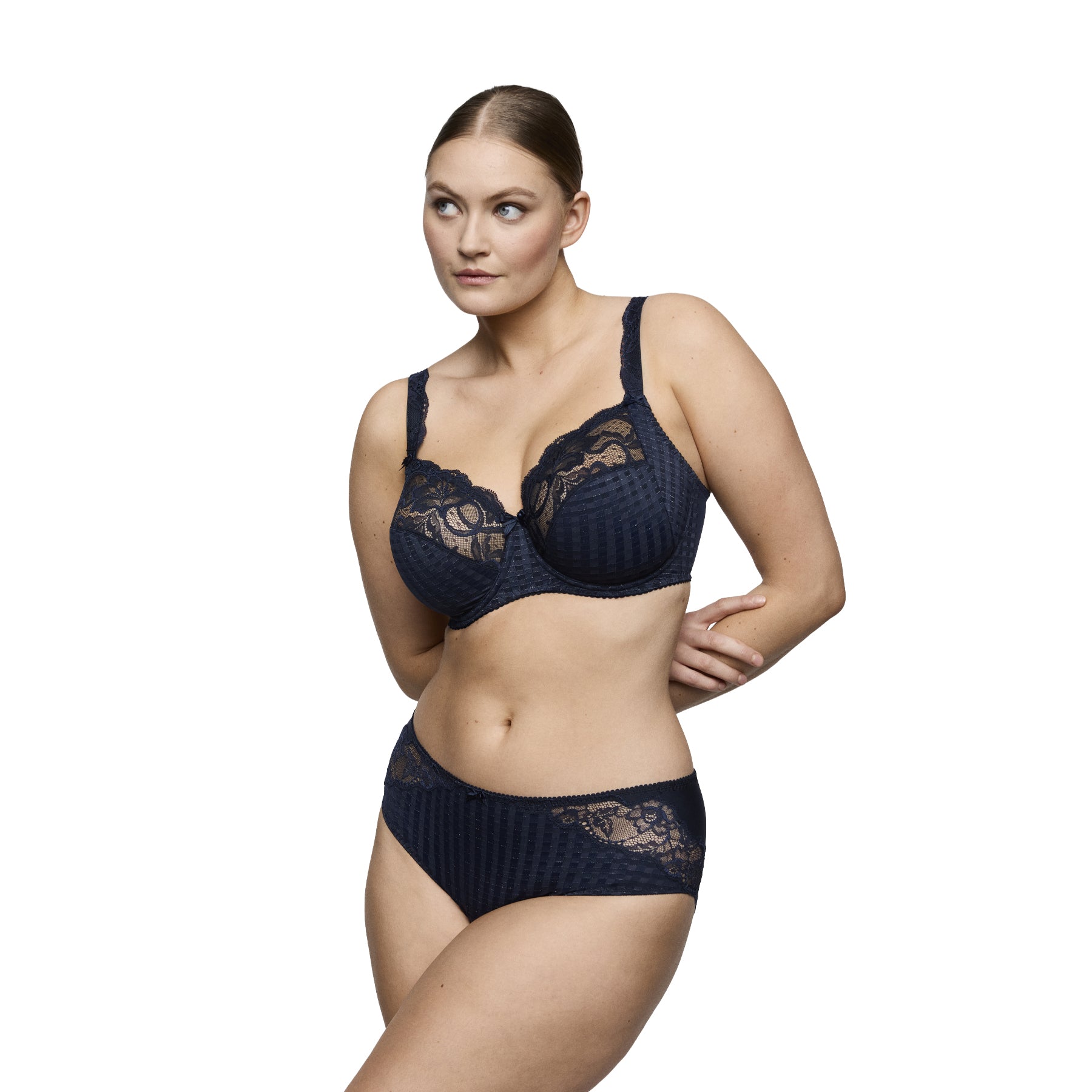PrimaDonna Madison Full Cup Bra in Navy from the basics collection, offering full coverage, superior support, and a flattering shape with signature lace accents.