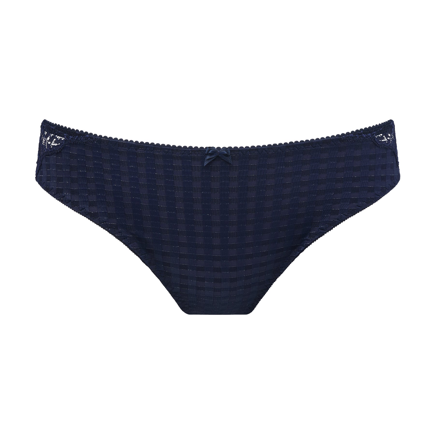 PrimaDonna Madison Rio Brief in Navy, a timeless basics brief with signature checked fabric, elegant lace details, and comfortable moderate coverage.