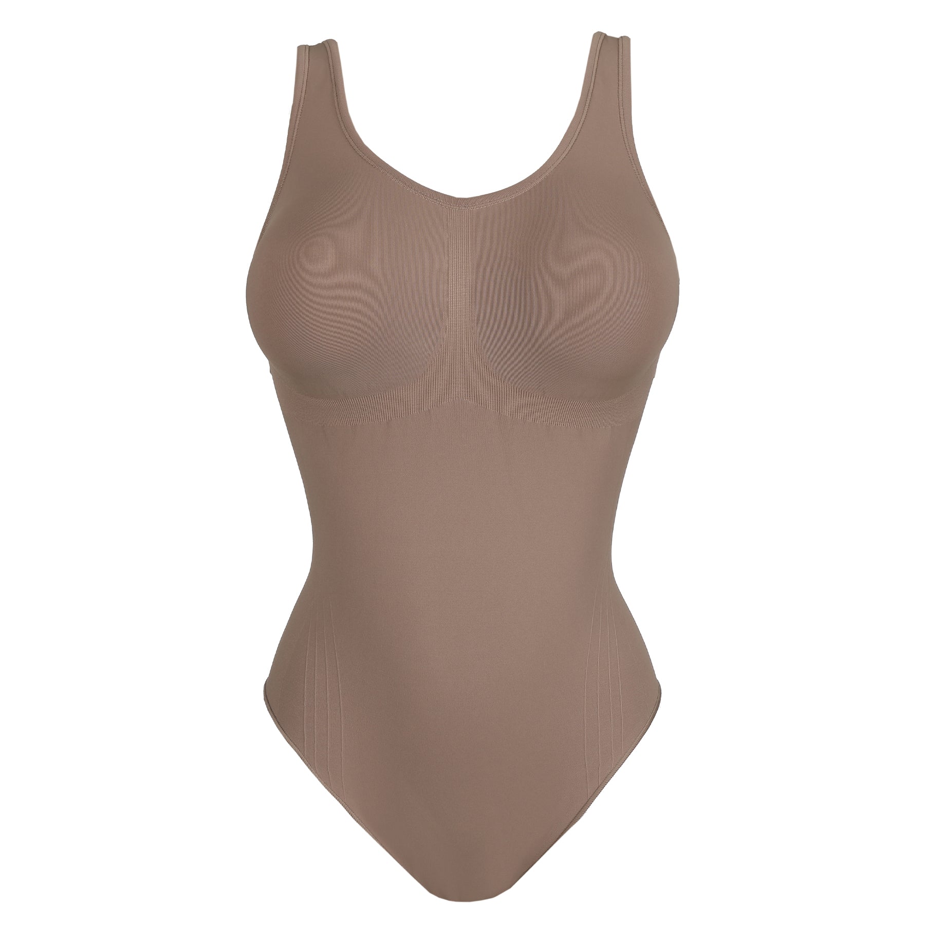 Mocha seamless minimizer bodysuit product image on white background, front view
