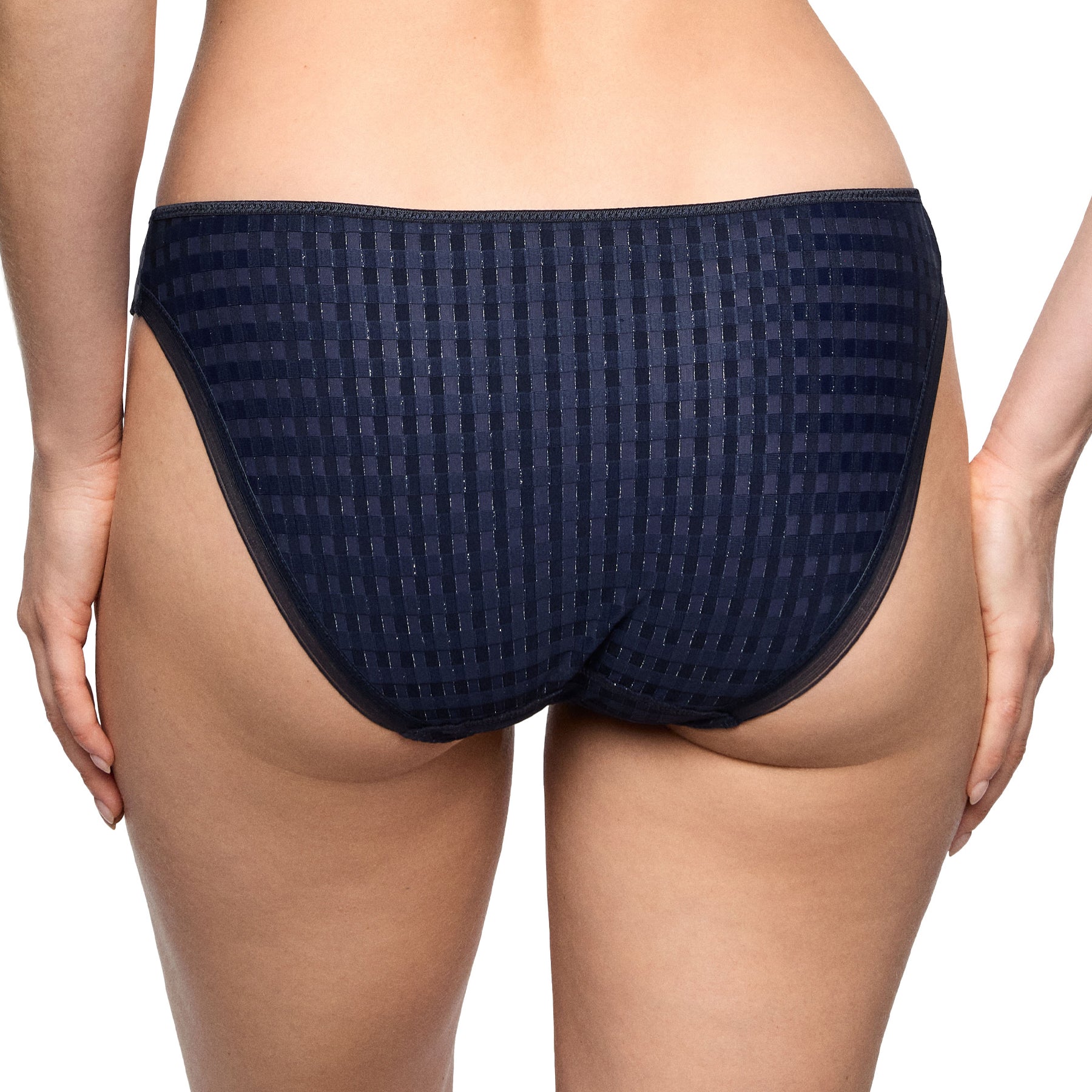 Back view of the Marie Jo Avero Rio Bikini Brief in Velvet Blue featuring full checked fabric construction and a smooth finish for all-day wear.