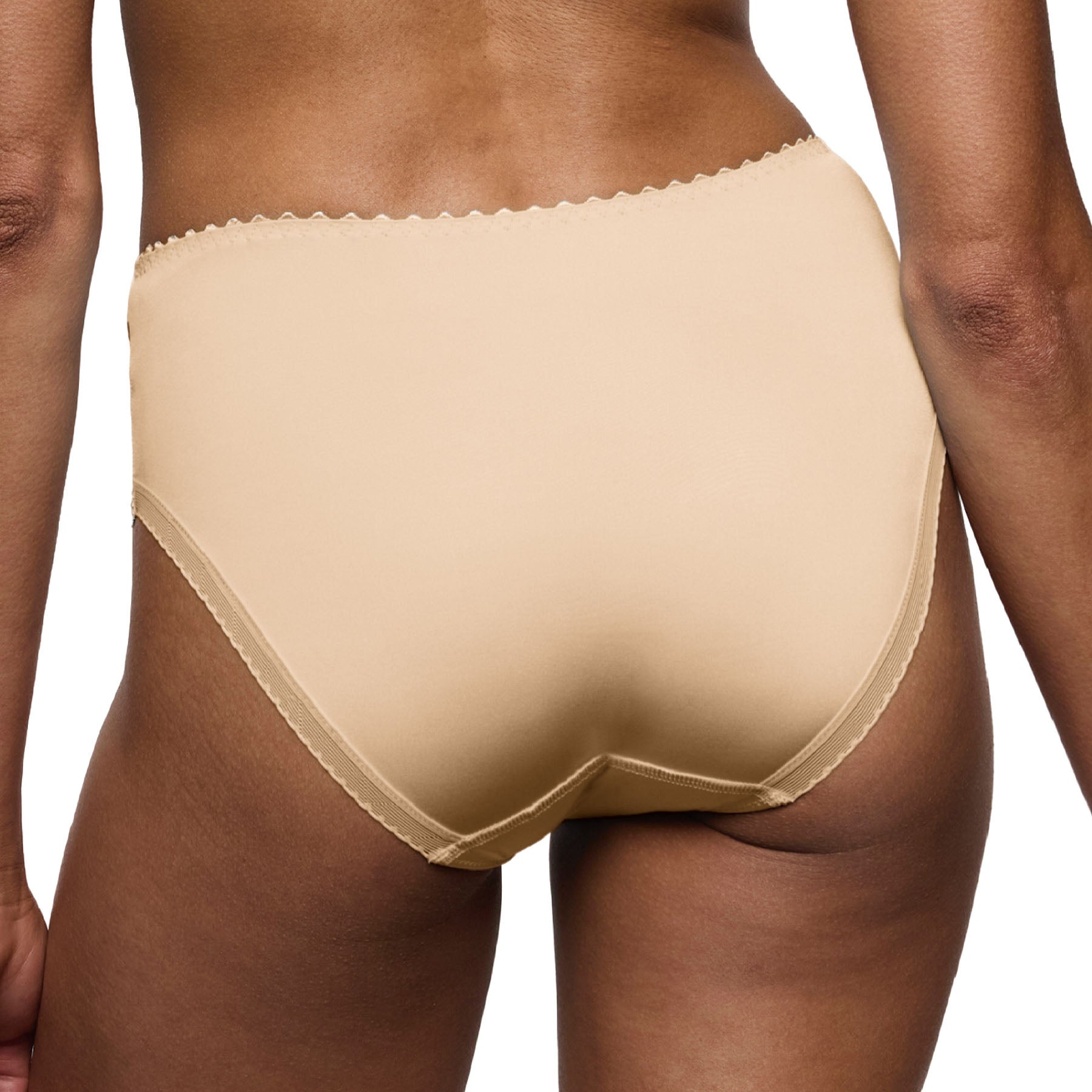 Marie Jo Jane full brief in Sand featuring smooth microfiber fabric, elegant floral embroidery, and comfortable full rear coverage.