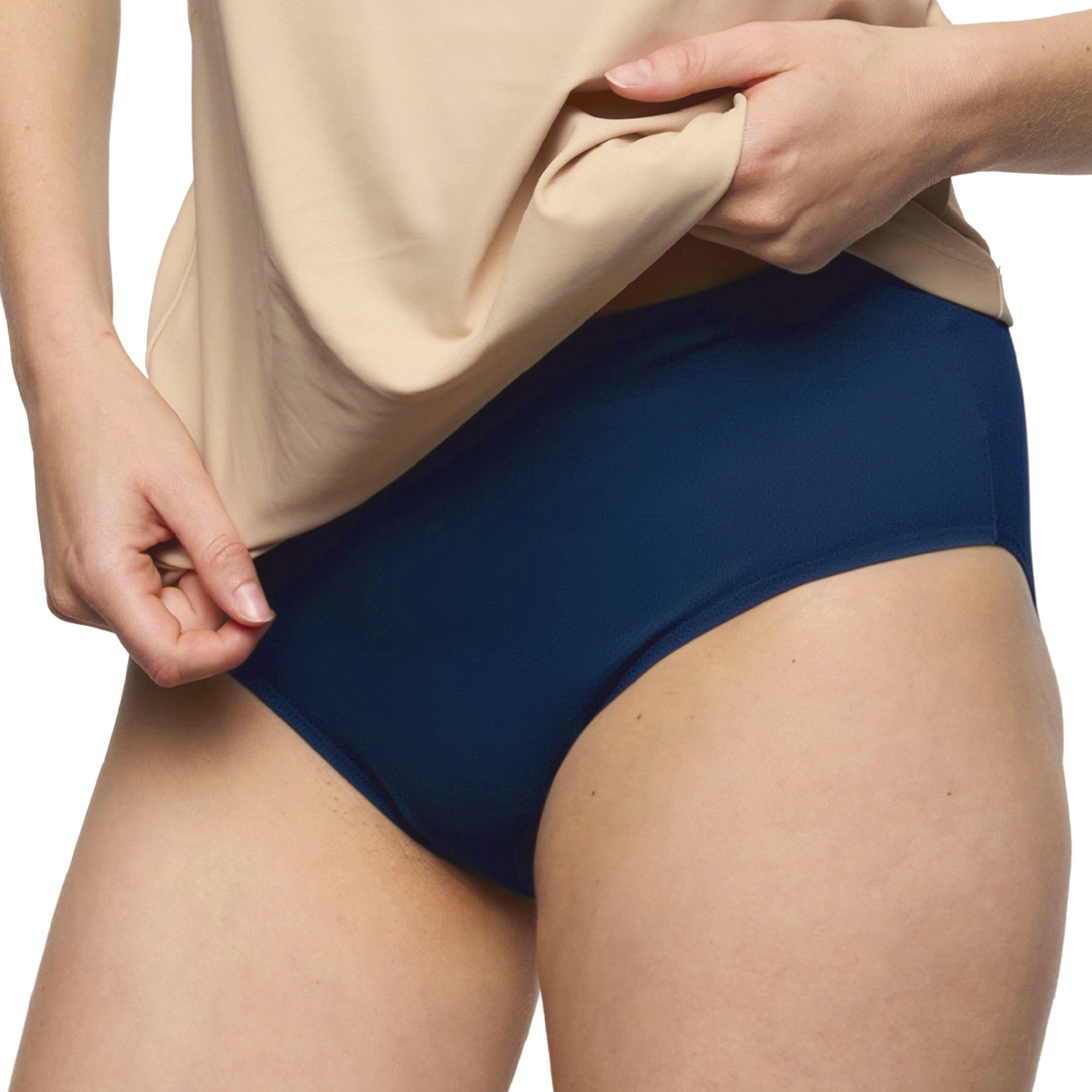 Marie Jo Full Brief in Velvet Blue showcasing clean-cut edges, lightweight stretch fabric, and a flattering full brief fit.