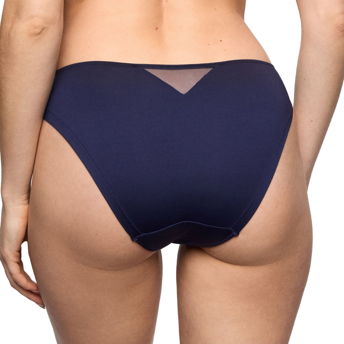 Back view of Marie Jo Linaa Rio Brief in Evening Blue with smooth coverage and sheer mesh detail at the waistband