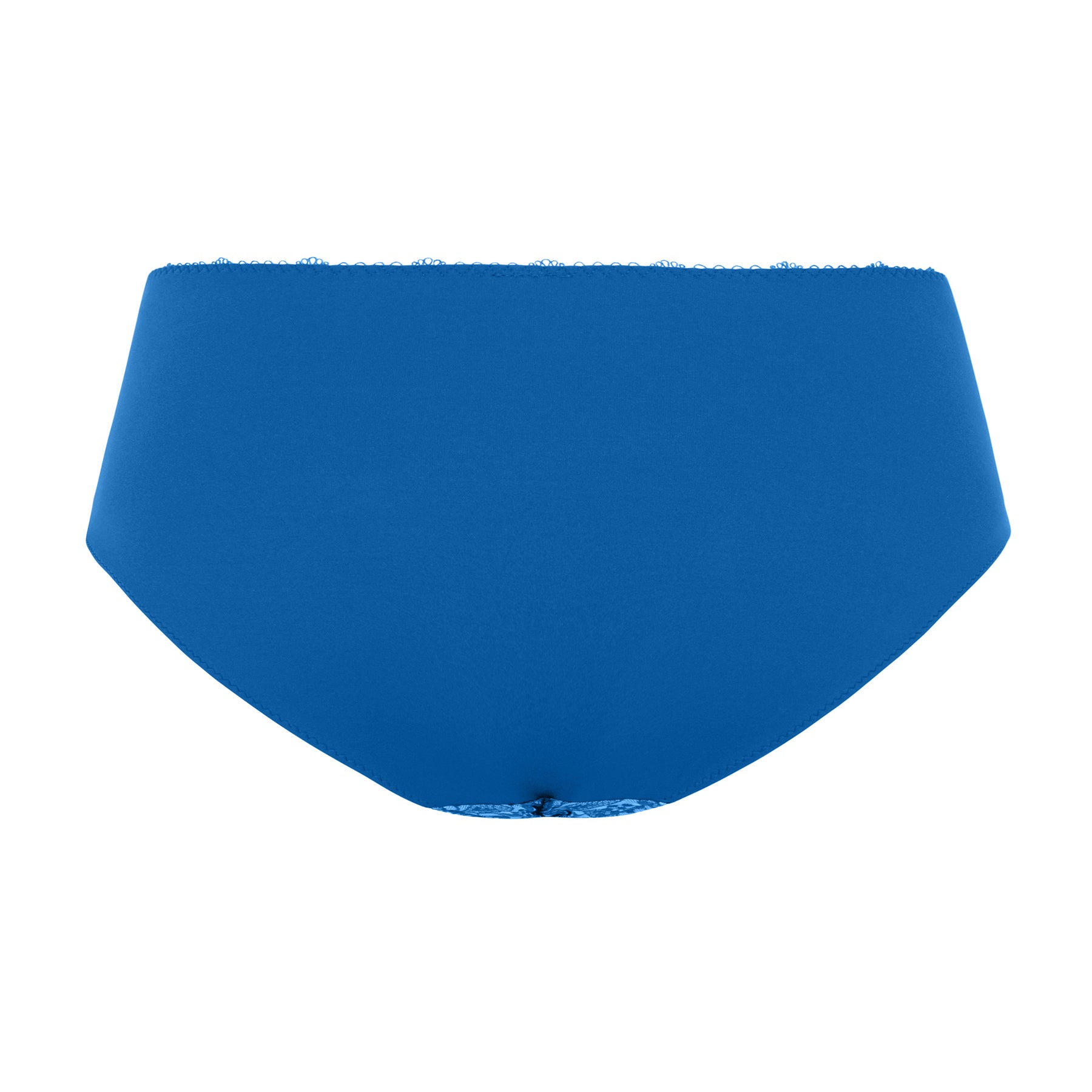 Agathe full brief in Bleu Lazuli with smooth opaque back panel and delicate picot trim waistband.