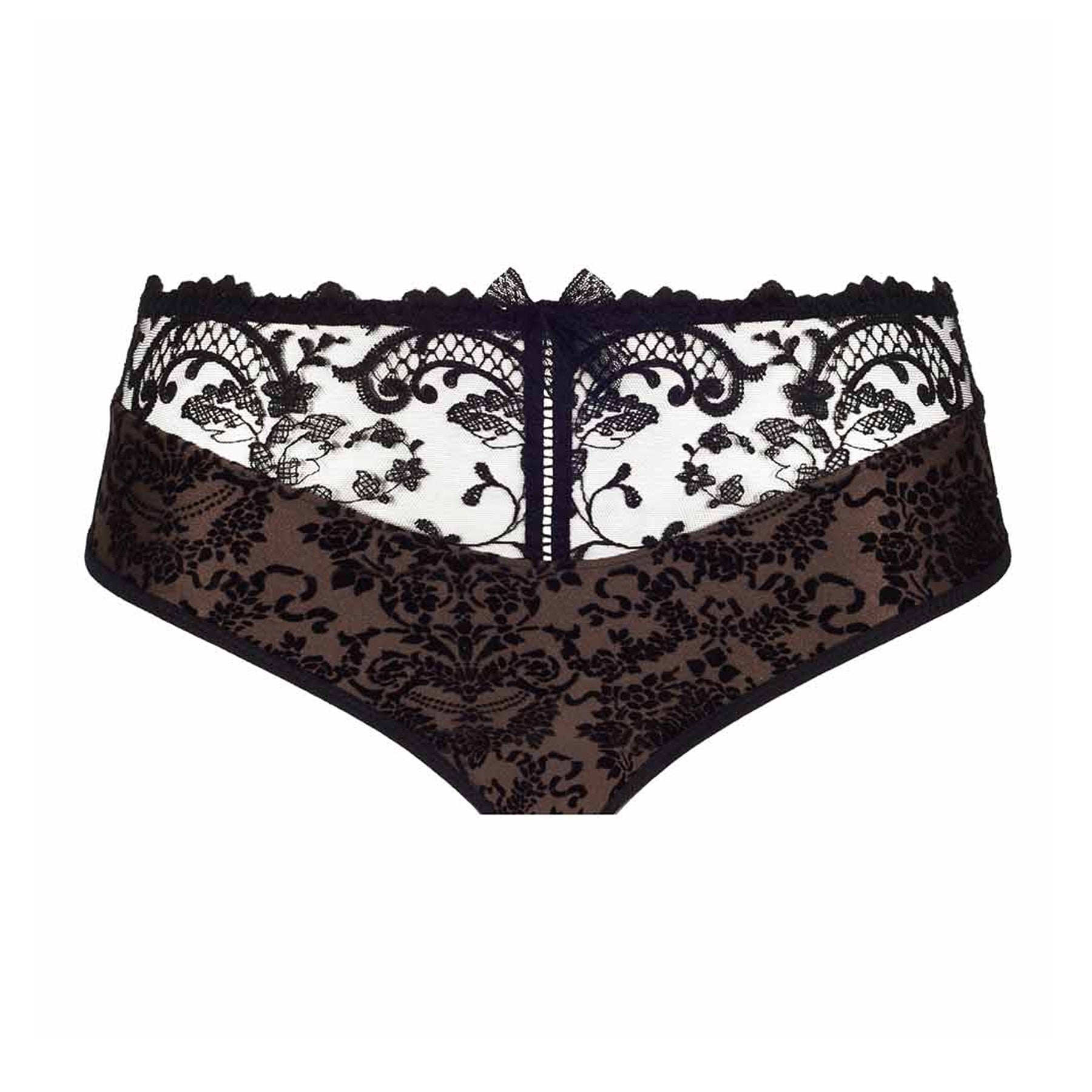 Panties seduction comfort embroidery flowers sheer velvet Black Woman| GABY  | Empreinte Official Boutique