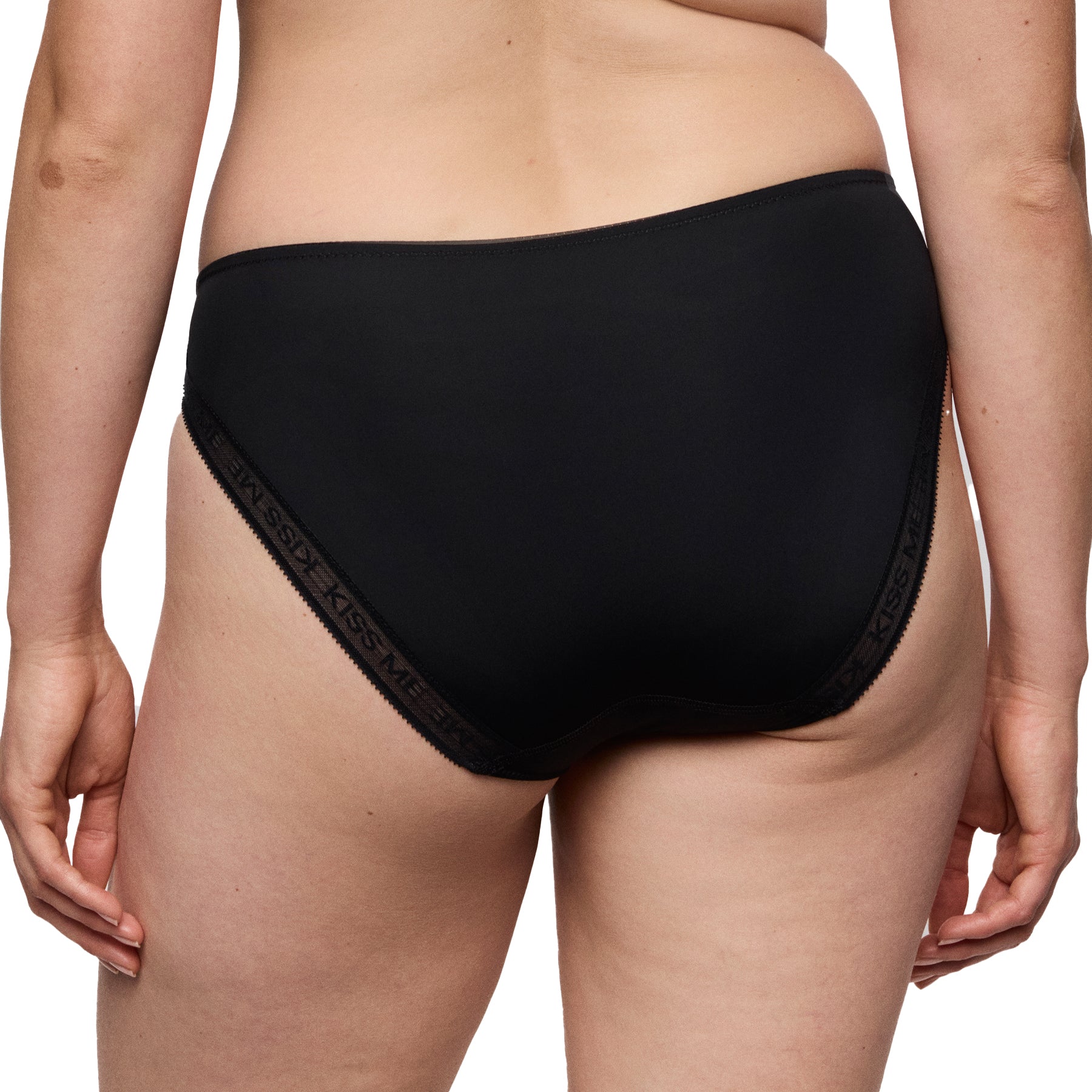 Back view of black bikini briefs worn on the body, showcasing full coverage and a smooth, invisible finish under clothing.