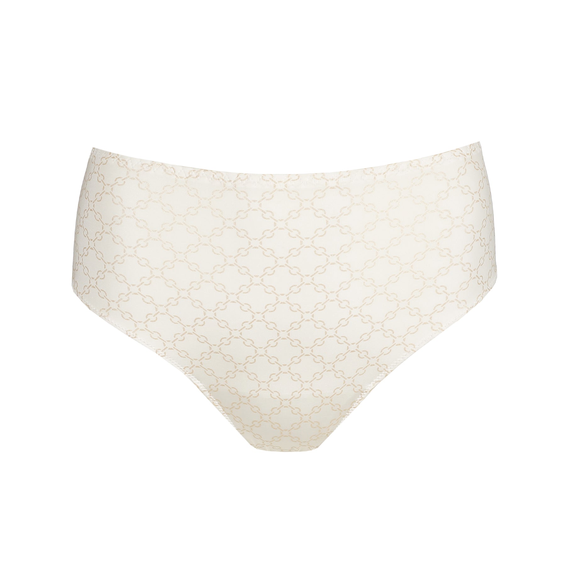 Cream full brief underwear front view with subtle chain print and seamless finish