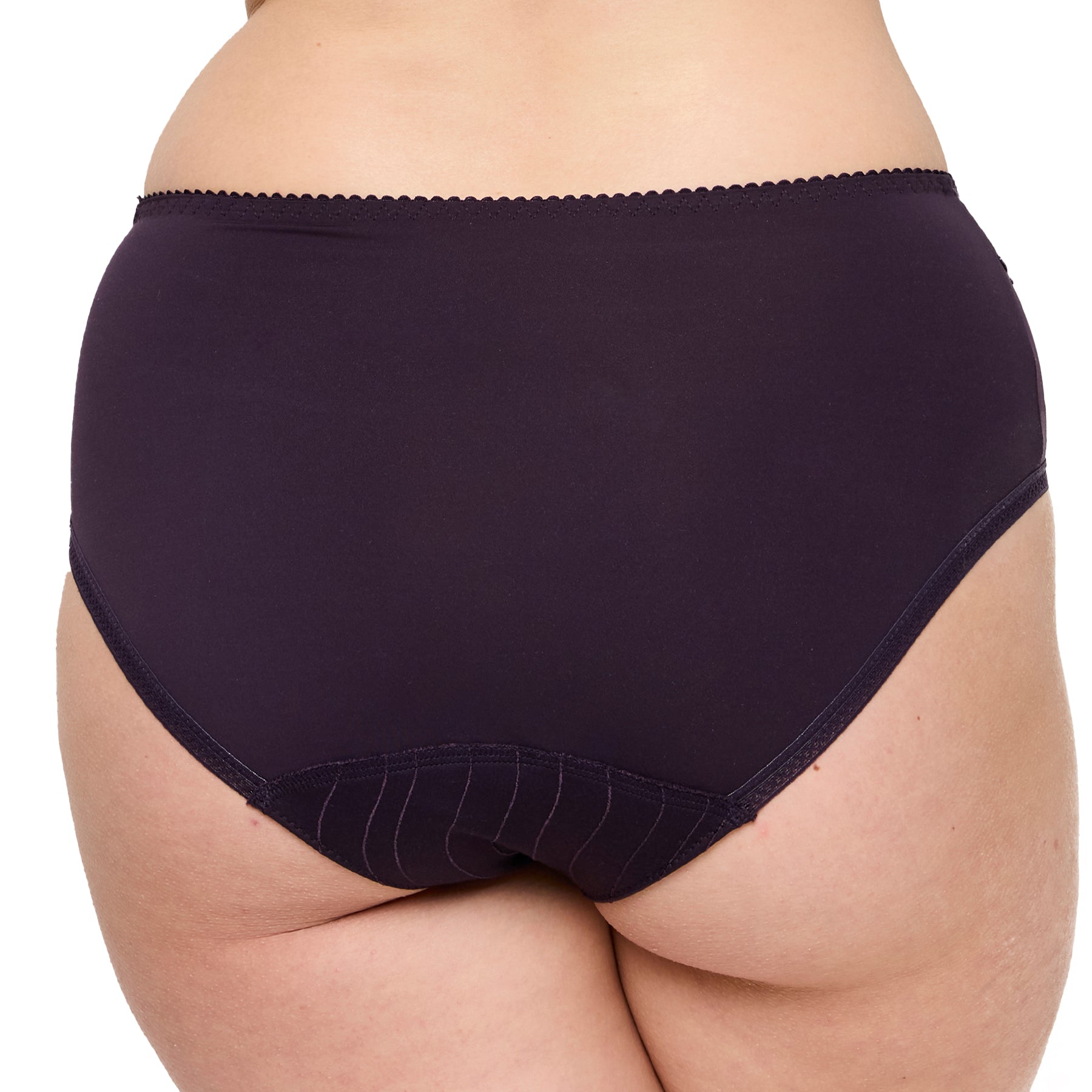 Back view of plum full brief, showing smooth coverage and seamless design.