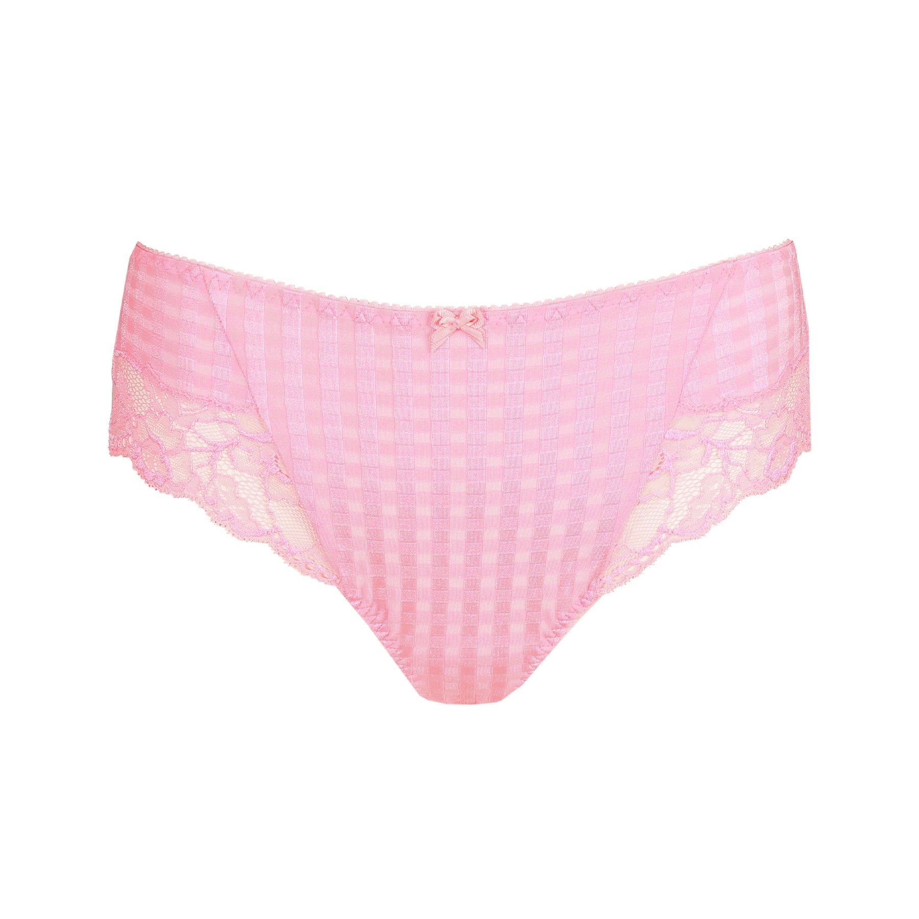 Pink lace underwear on a white background