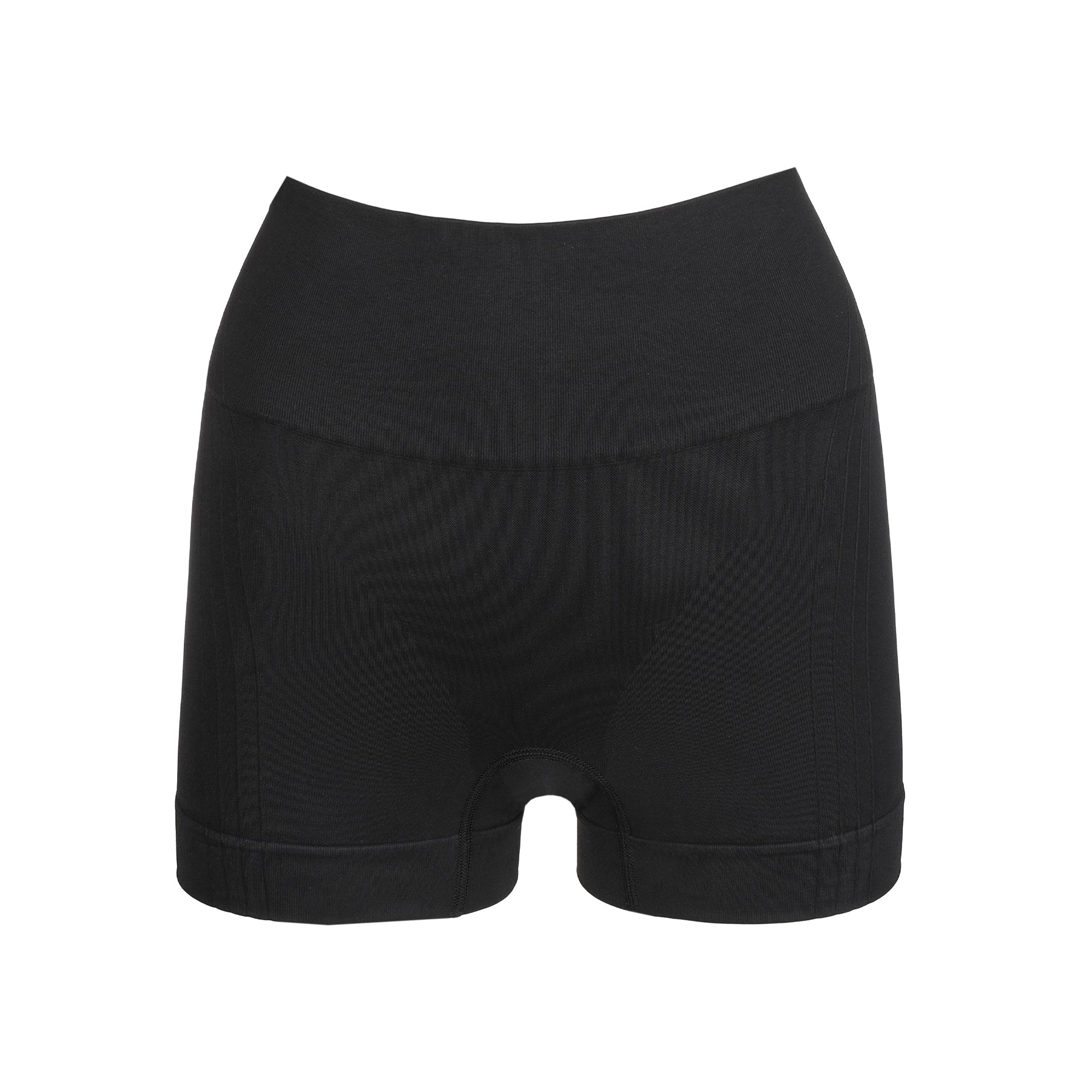 Black high-waisted seamless shaper shorts product image on white background