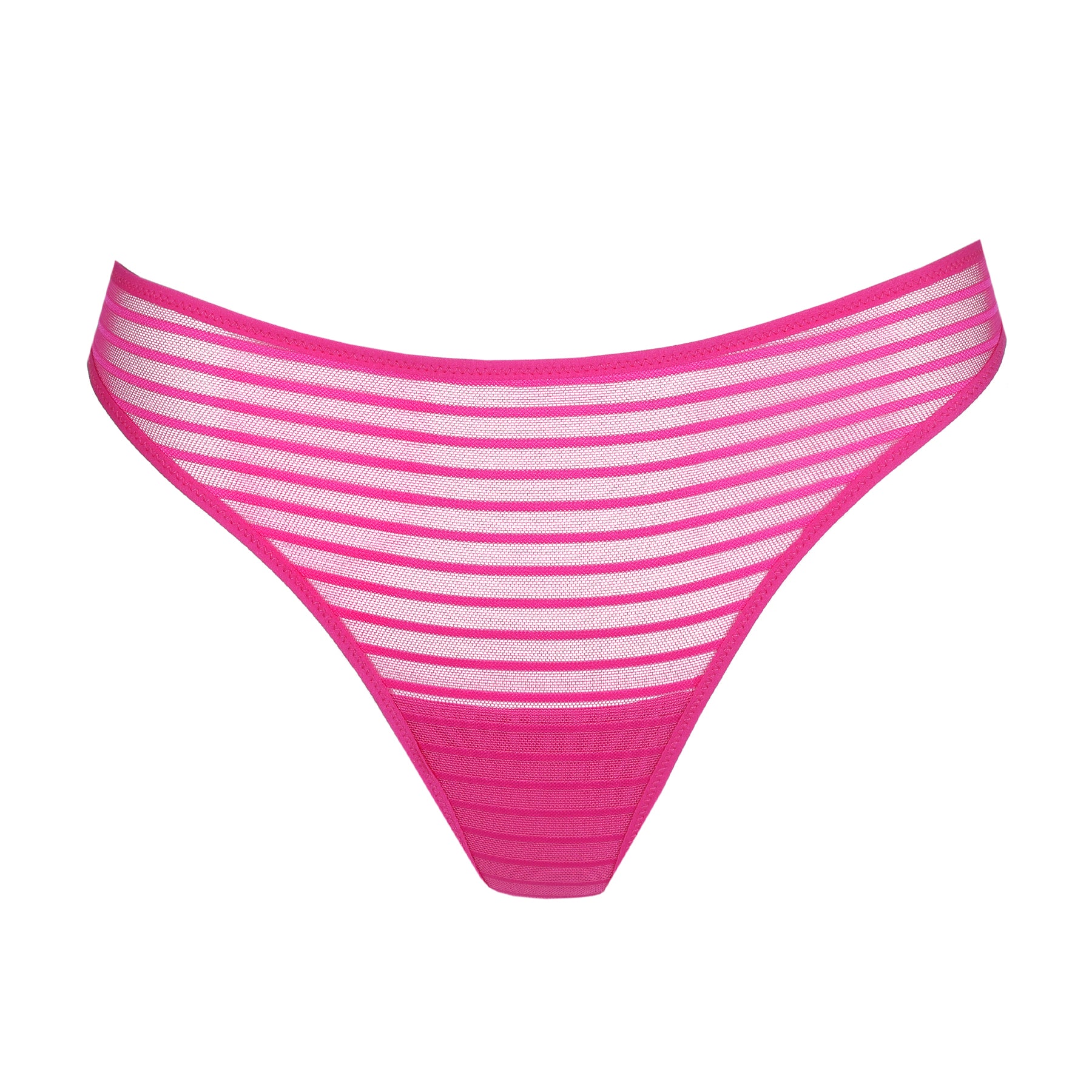 Very berry pink sheer striped mesh thong with a low-rise silhouette and minimal back coverage for a smooth, barely-there fit.