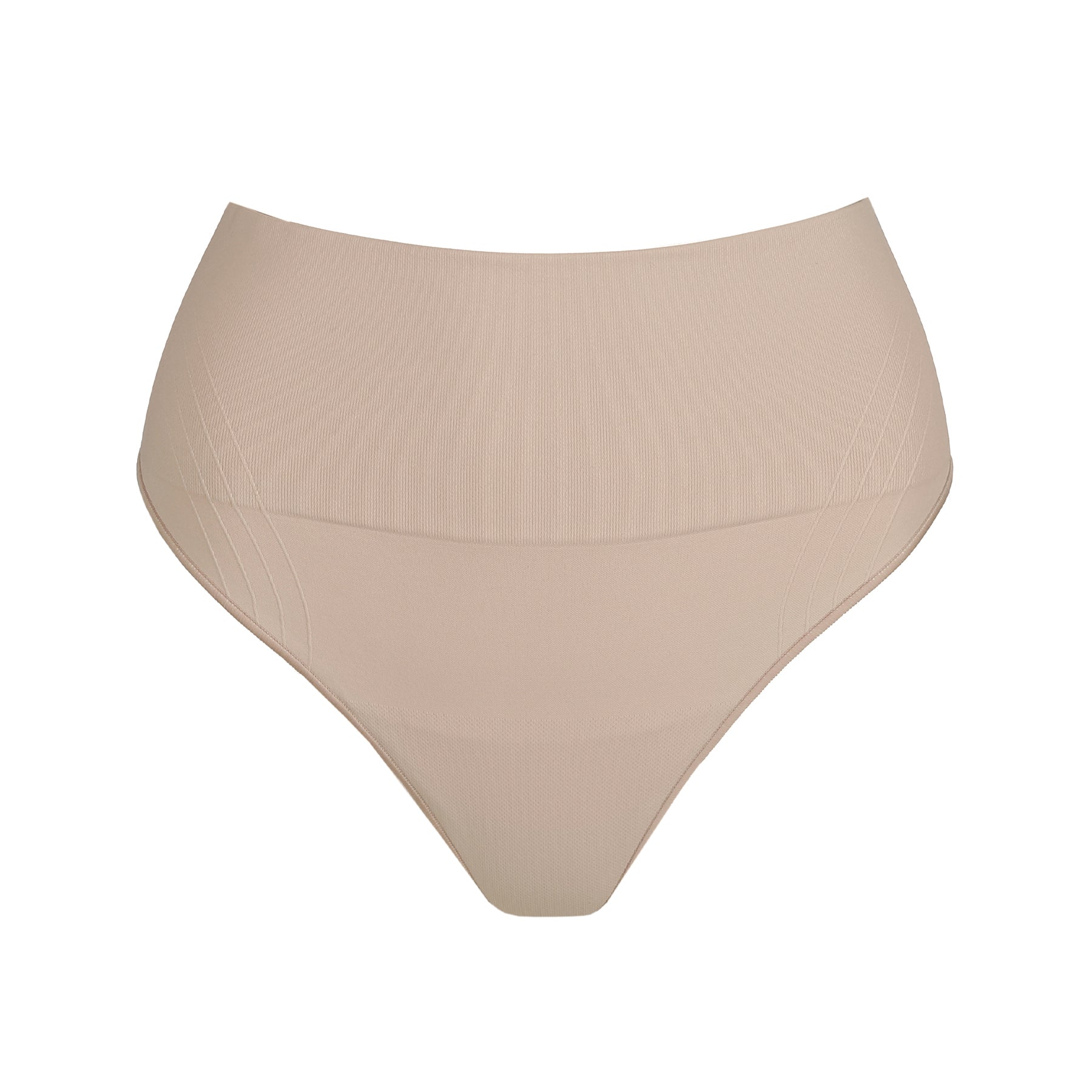 Beige high-waisted thong bottom on a white background