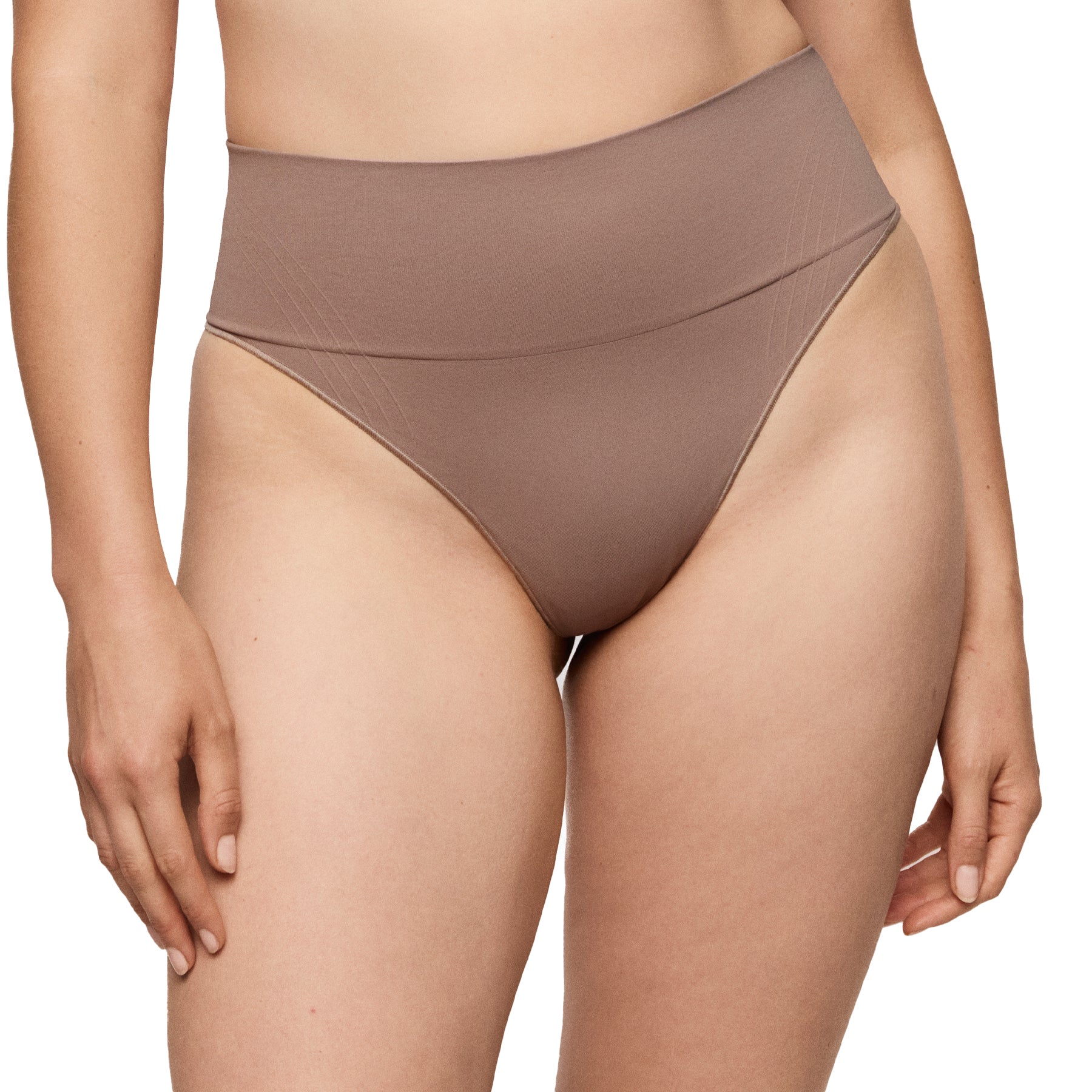Brown high-waisted bikini bottom on a white background