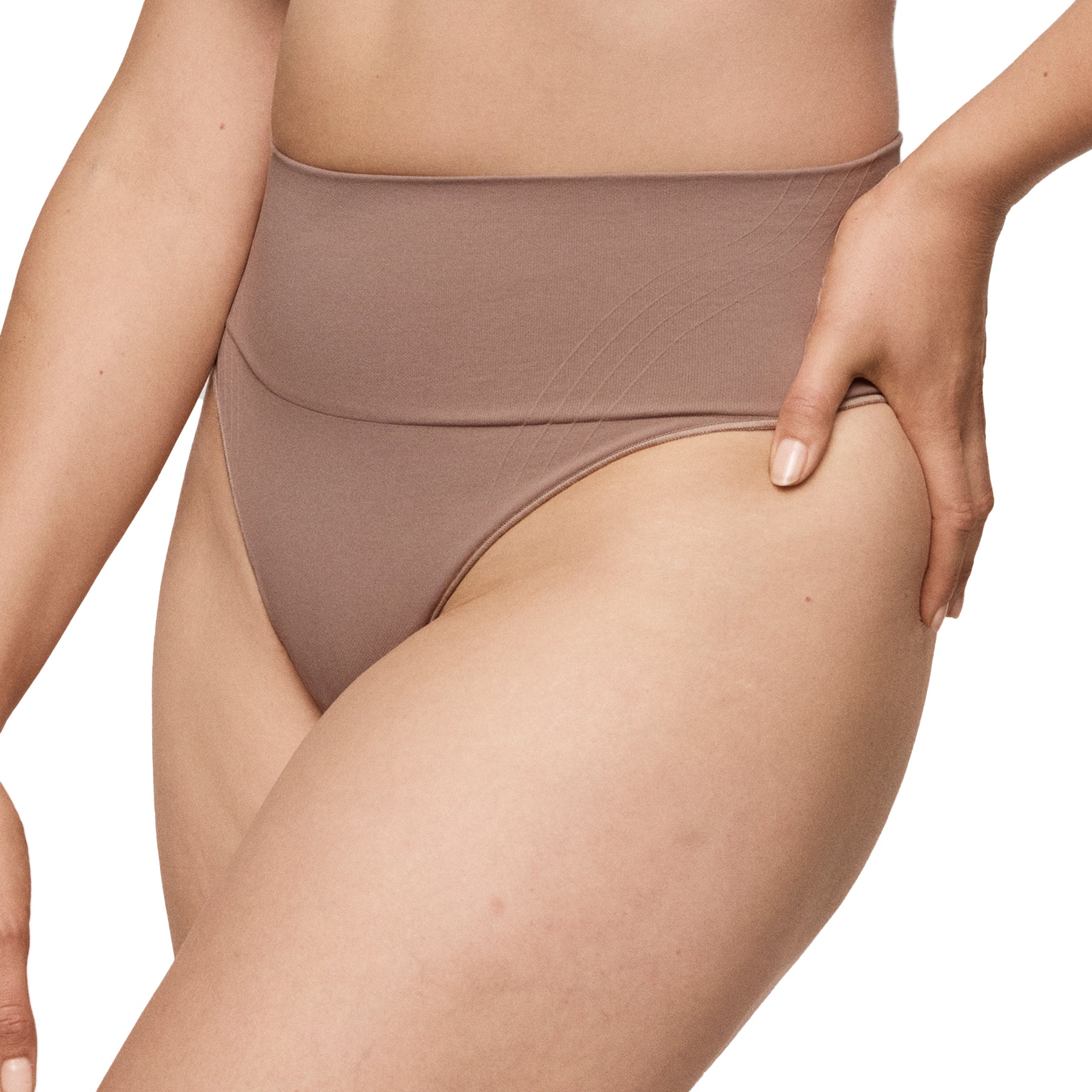 Brown high-waisted bikini bottom on a white background