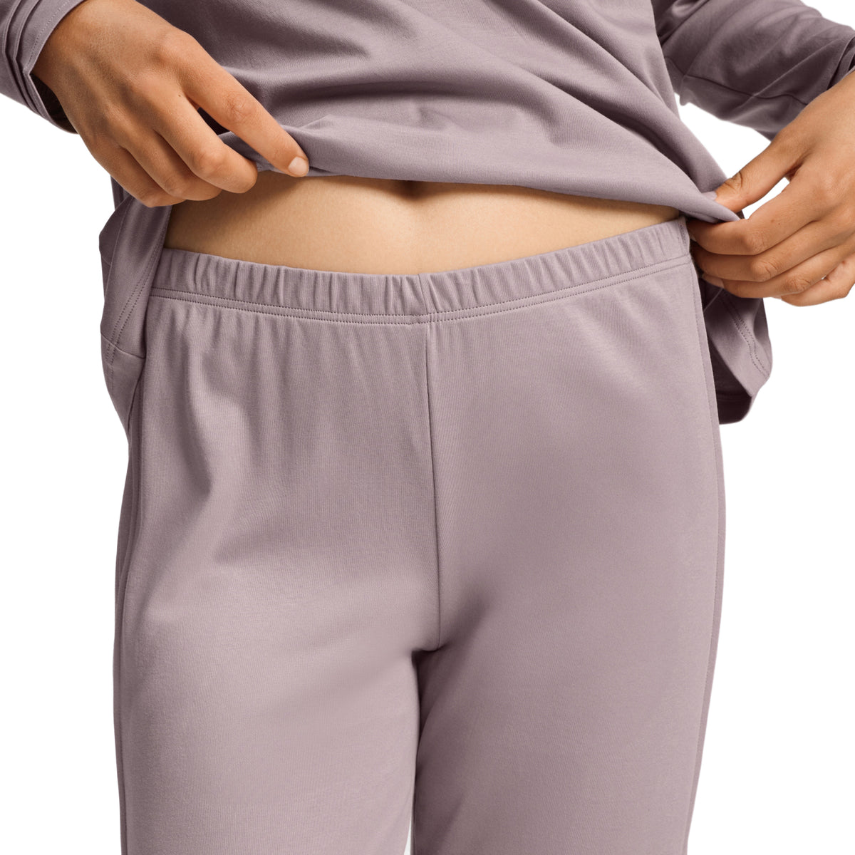 Close-up of HANRO Pilar pajama pants showing soft fabric and comfortable elastic waistband