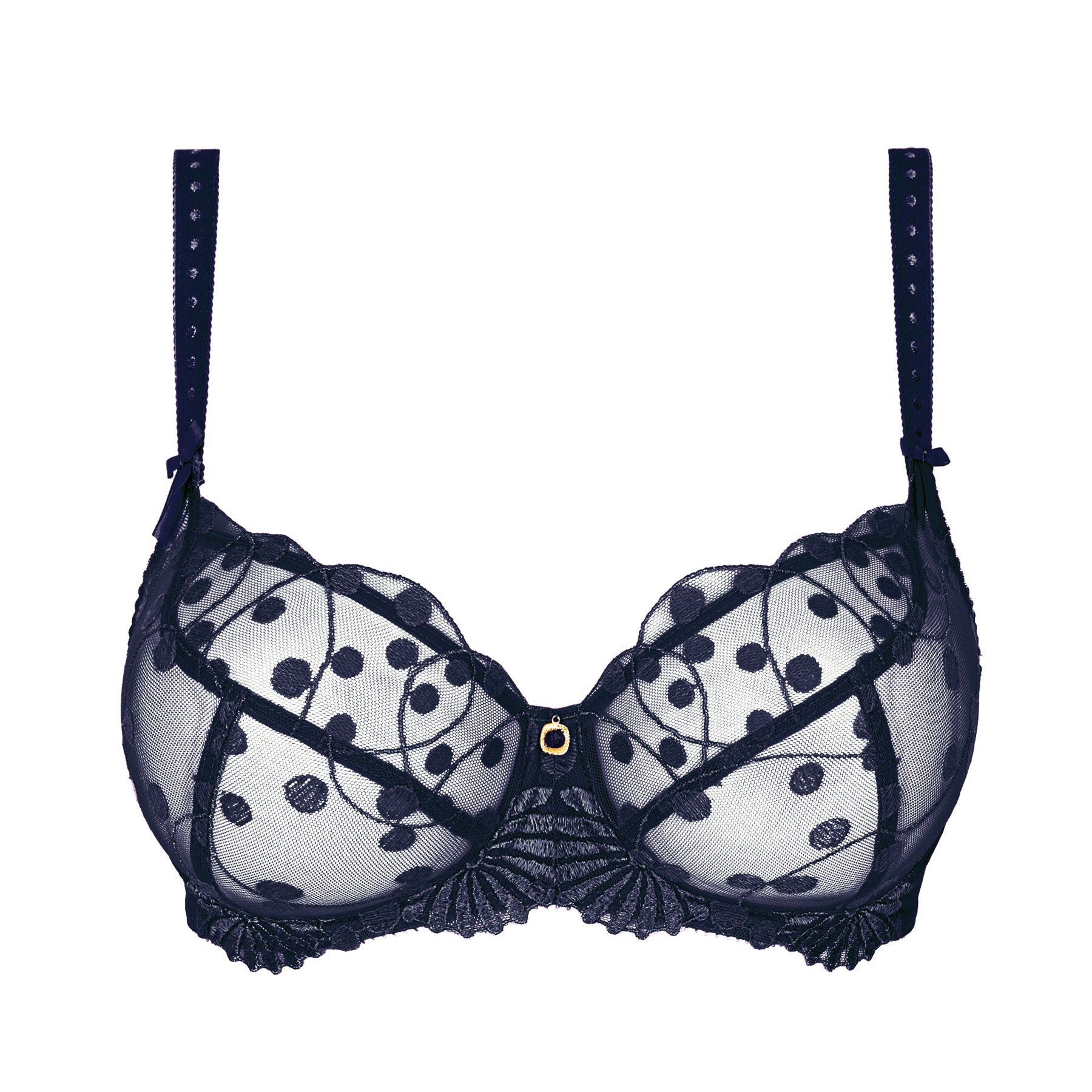 Empreinte Tess underwire full cup bra in Marine with embroidered sheer cups and exceptional support