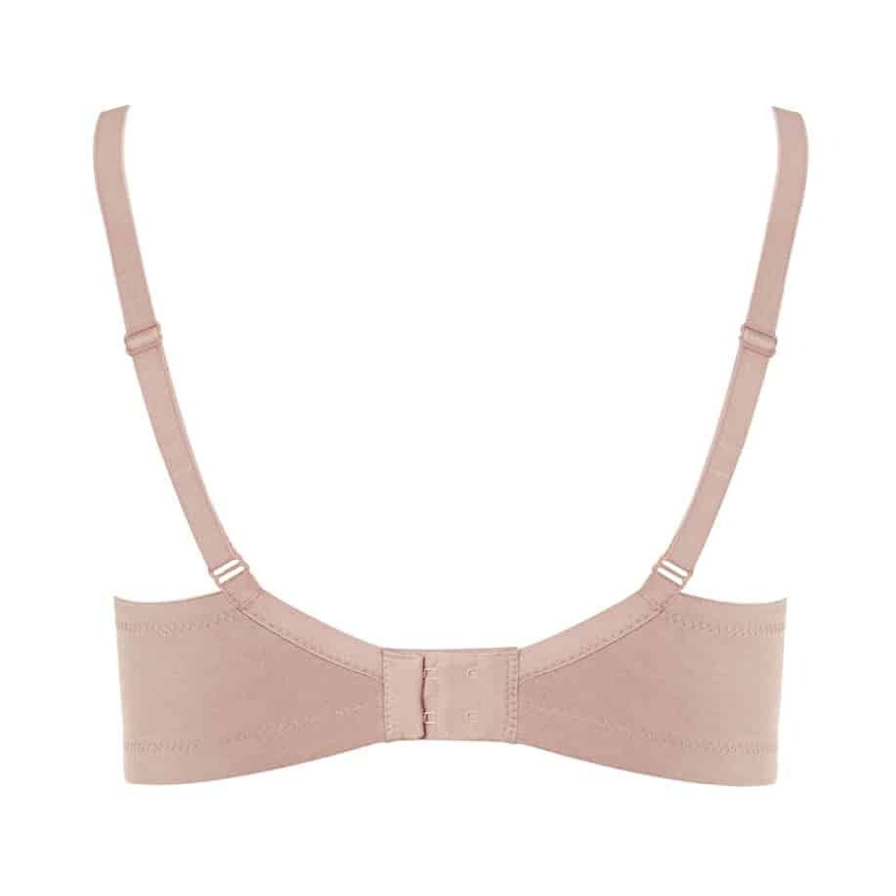 Blush pink full-cup bra with wide band and supportive straps.