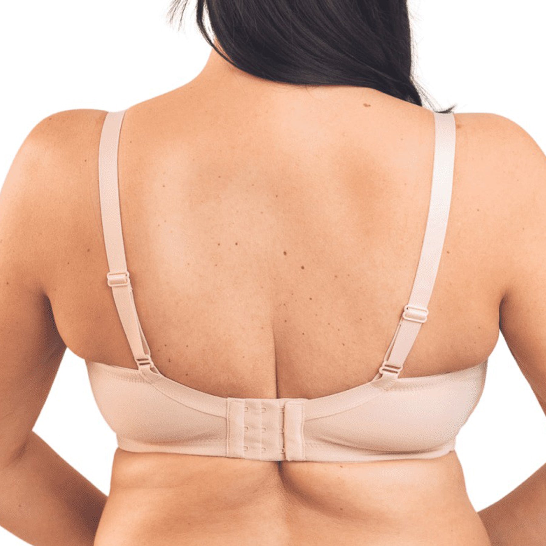 Blush pink bra with smooth cups and underwire support.