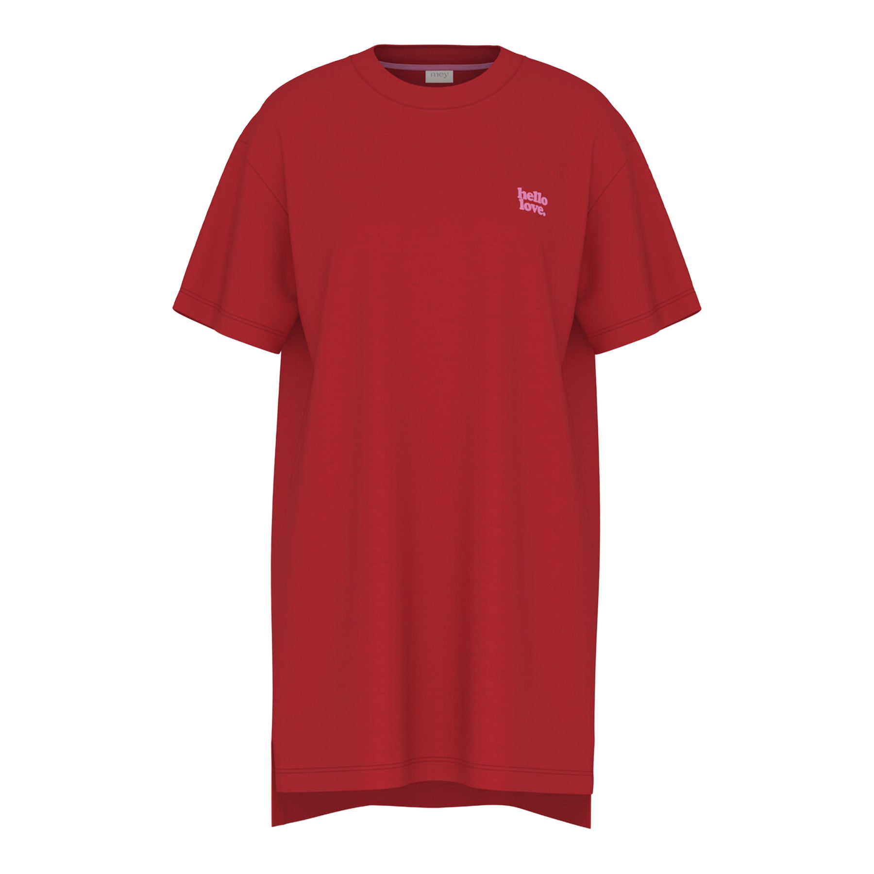 Mey sleep shirt in Red Carpet with a relaxed oversized silhouette, crew neckline, short sleeves, and side slits for added comfort.