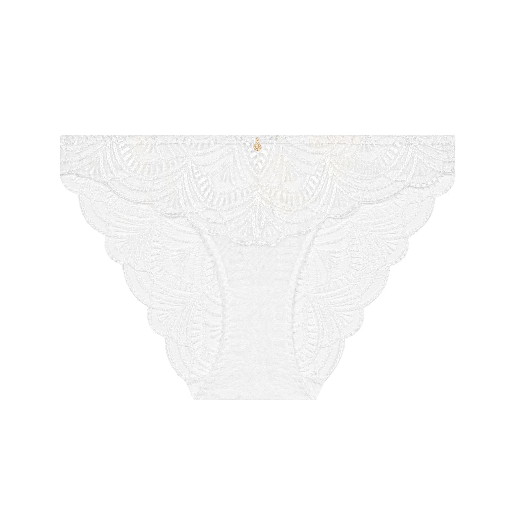 Flat lay back view of the Aubade Vibes brief, highlighting the intricate all-over embroidery and scalloped lace edges.