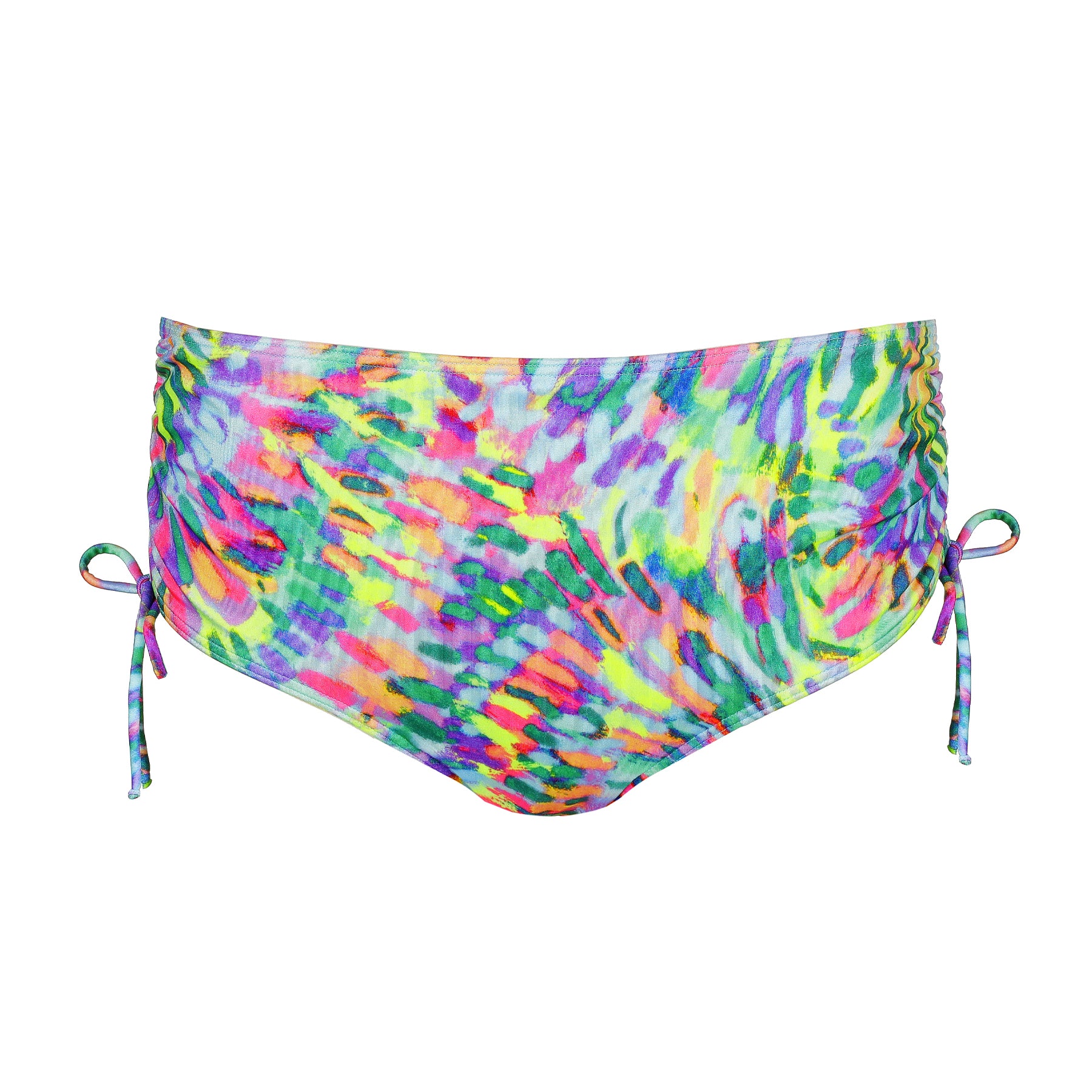 Front product image of abstract print side-tie bikini bottom with adjustable ruching – style 401-4052