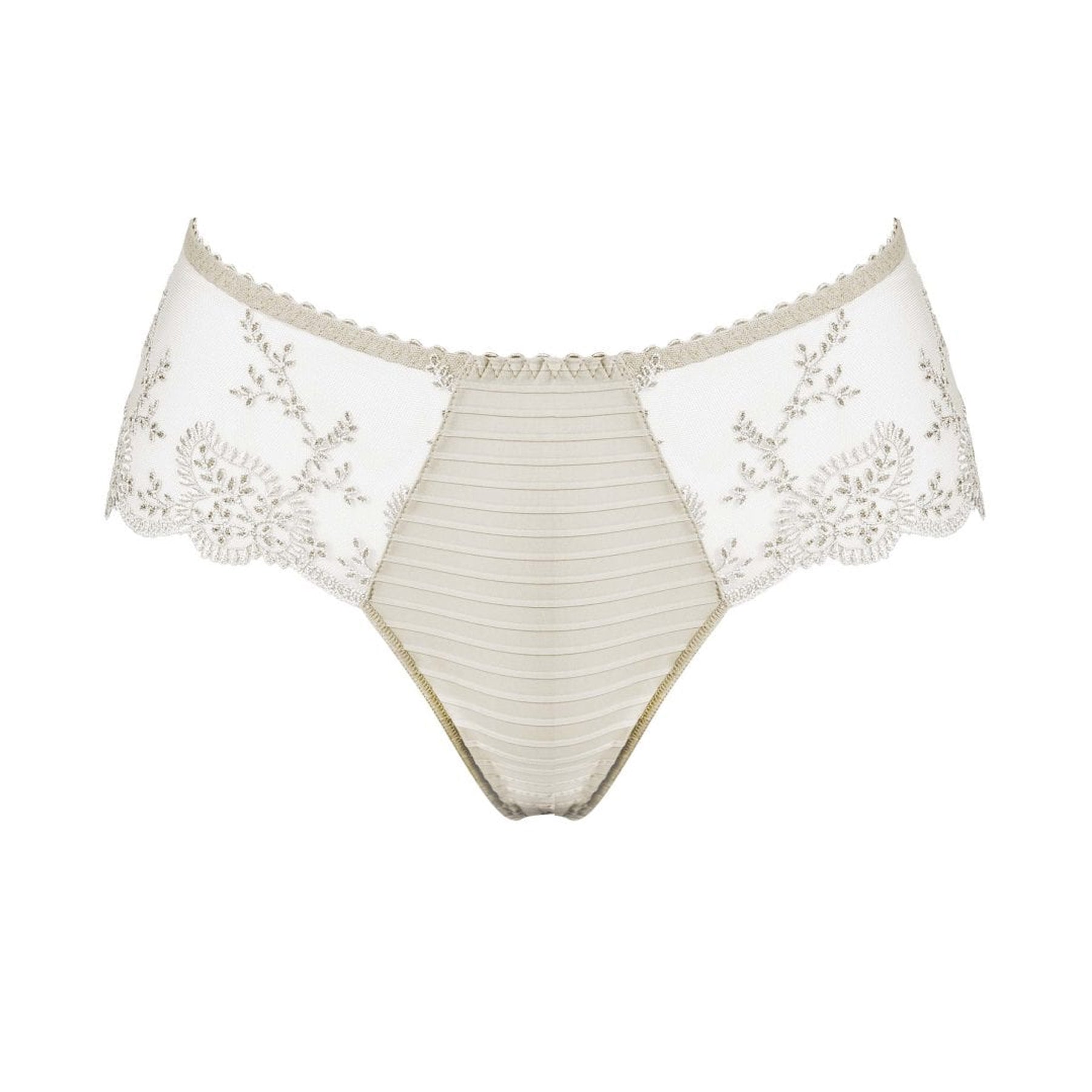 Louisa Bracq Elise Shorty in White - product image showing striped center and embroidered mesh sides