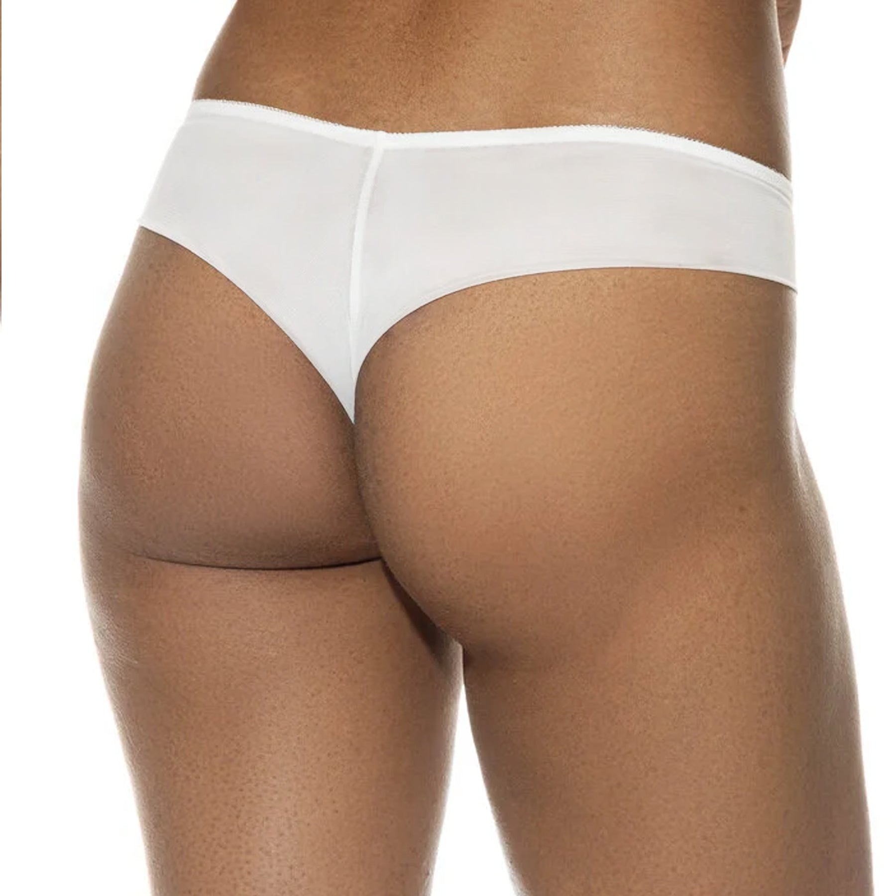 Back view of the bikini brief showing a smooth, moderate coverage design in soft white fabric.