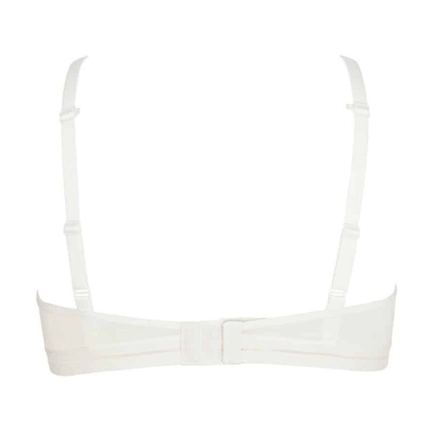 White wireless bra with adjustable straps and classic hook closure.