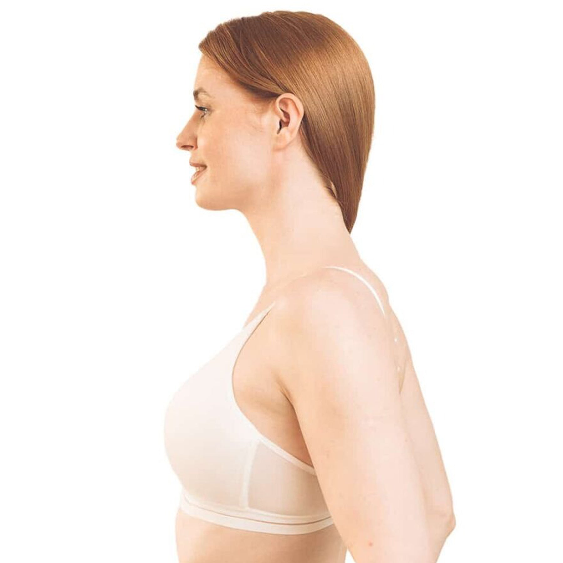 White wireless bra with seamless cups and supportive band.
