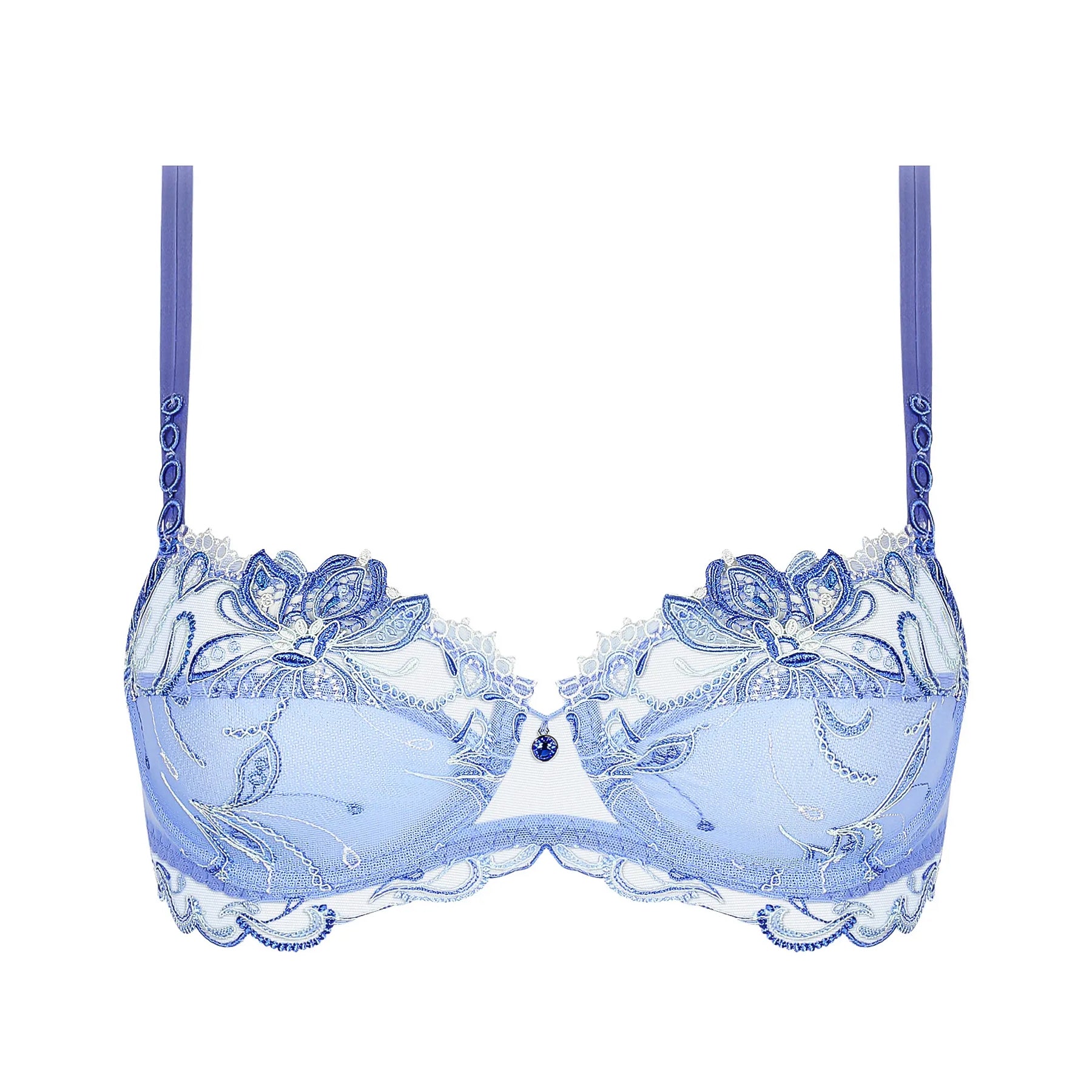 Lise Charmel Nymphe Lagon underwire demi bra in pale blue with delicate embroidered floral detailing