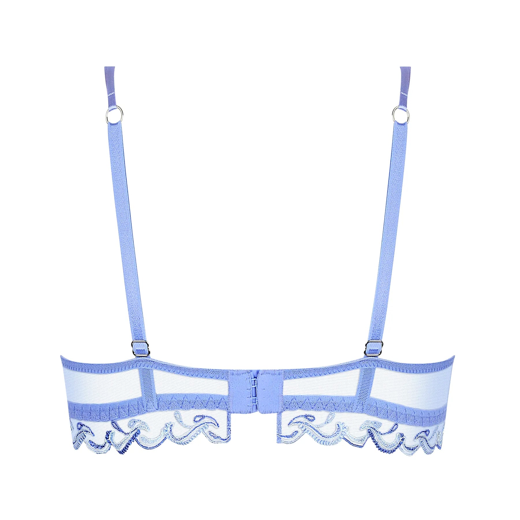 Back view of Lise Charmel Nymphe Lagon demi cup bra with sheer tulle band and adjustable straps