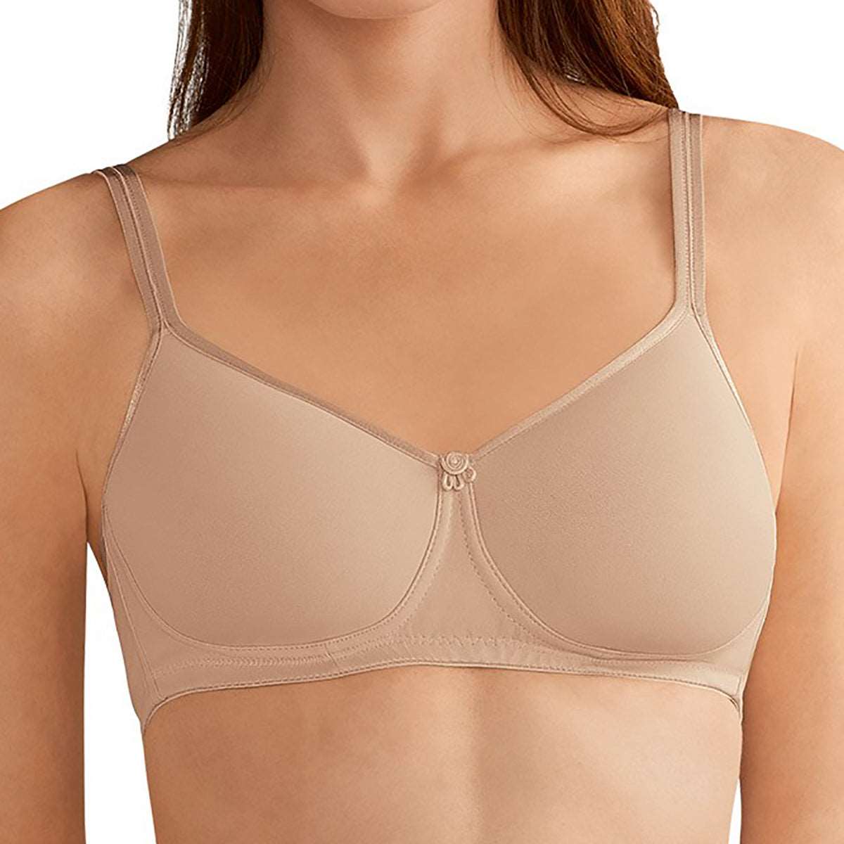 Amoena Mara Wireless Mastectomy Bra in nude on model front view