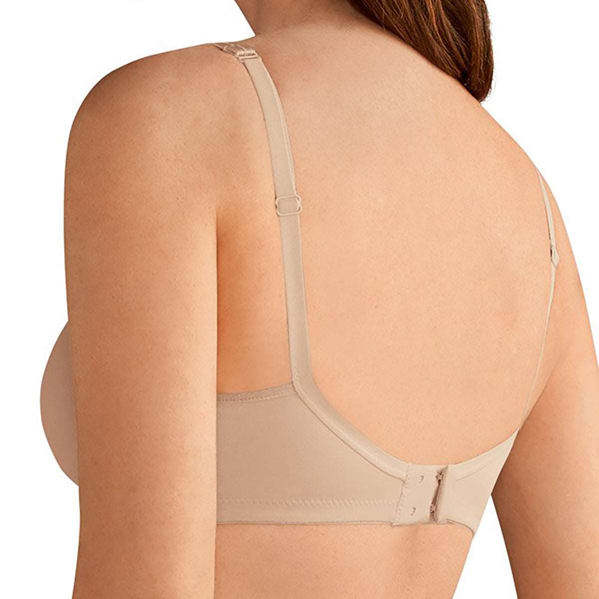 Amoena Mara Wireless Mastectomy Bra in nude on model side/rear view