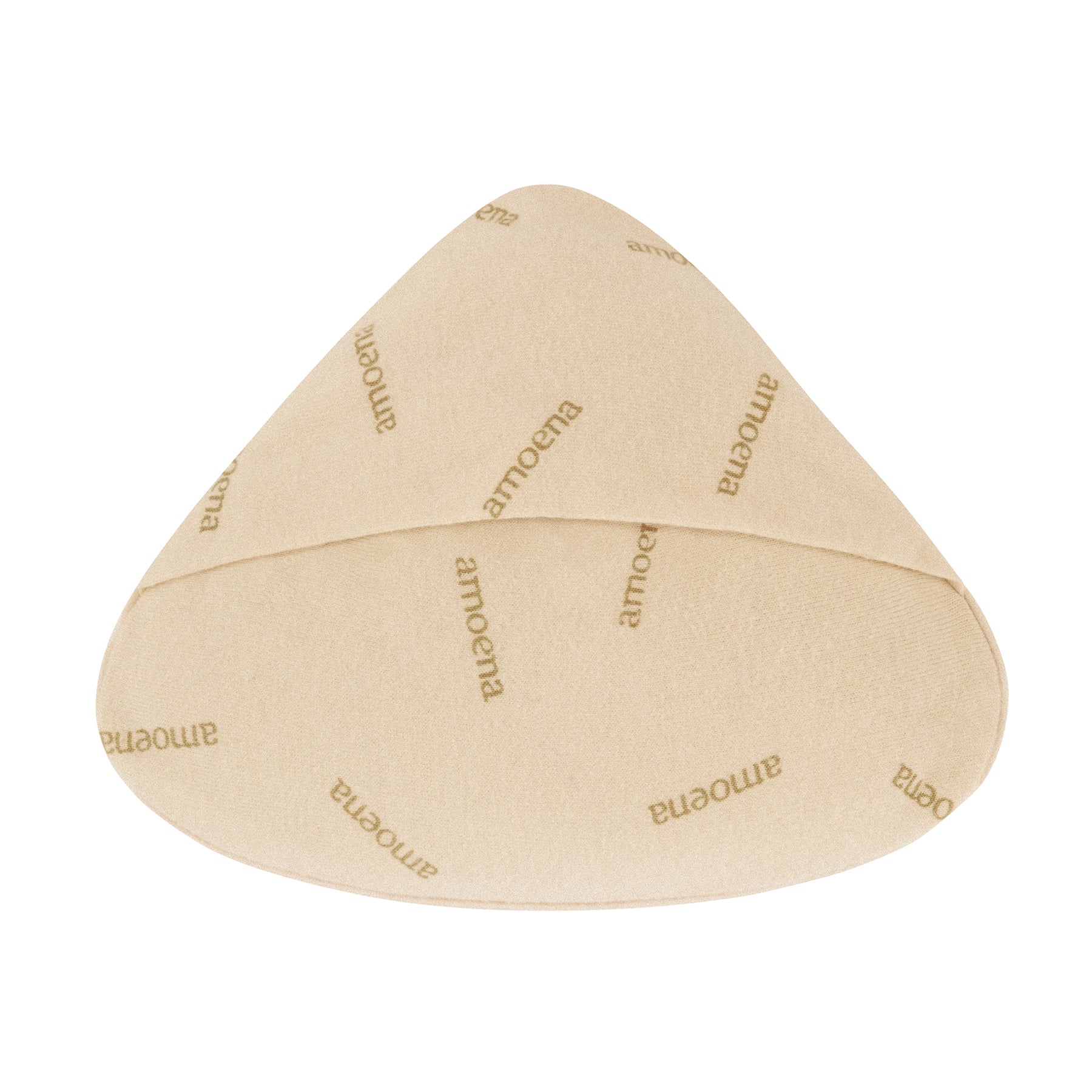 Back view of Amoena Priform 216 breast prosthesis in nude tone, showing the soft fabric backing with repeated Amoena logo pattern.
