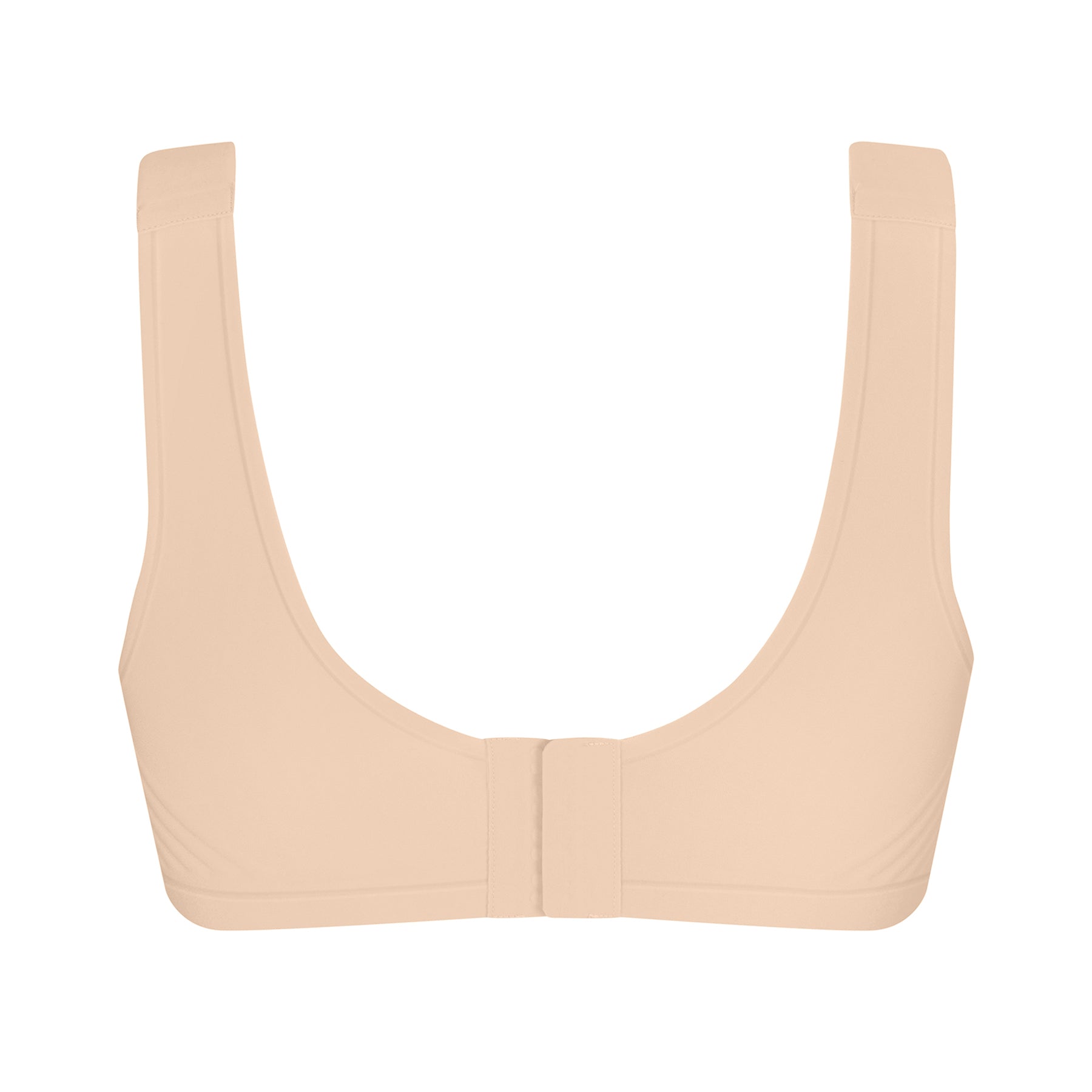 Amoena Linda Wireless Seamless Bra in Sand – wide straps and hook-back closure for smooth fit.
