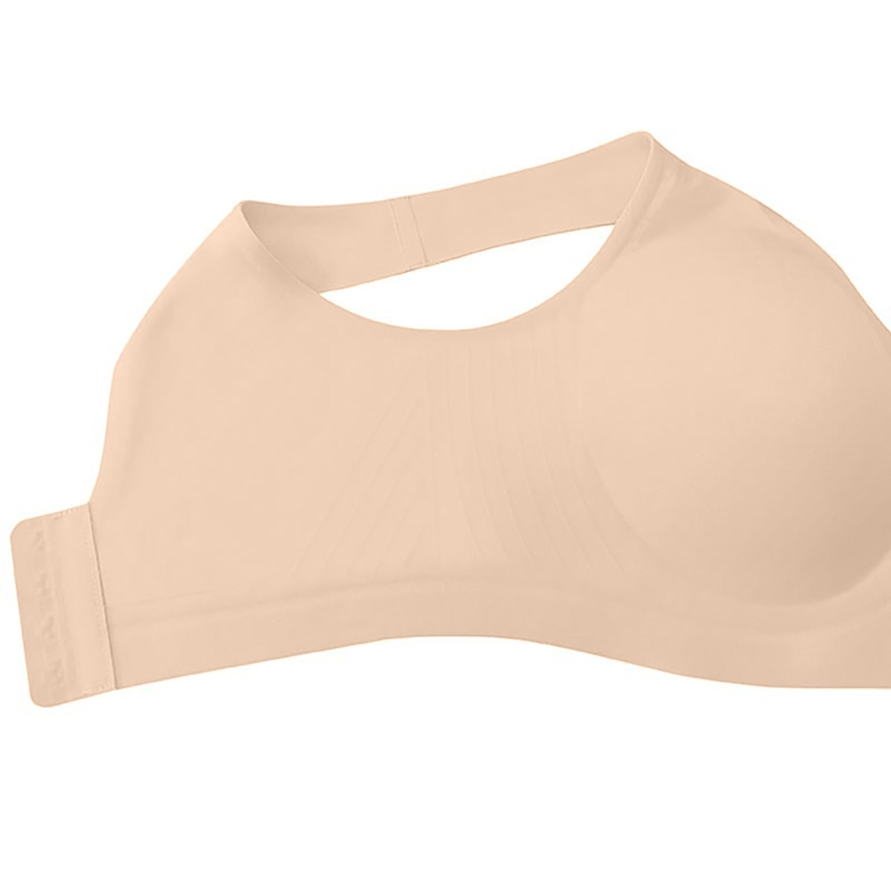 Side angle of Amoena Linda Seamless Wireless Bra in Sand – flexible microfibre fabric with seamless finish.