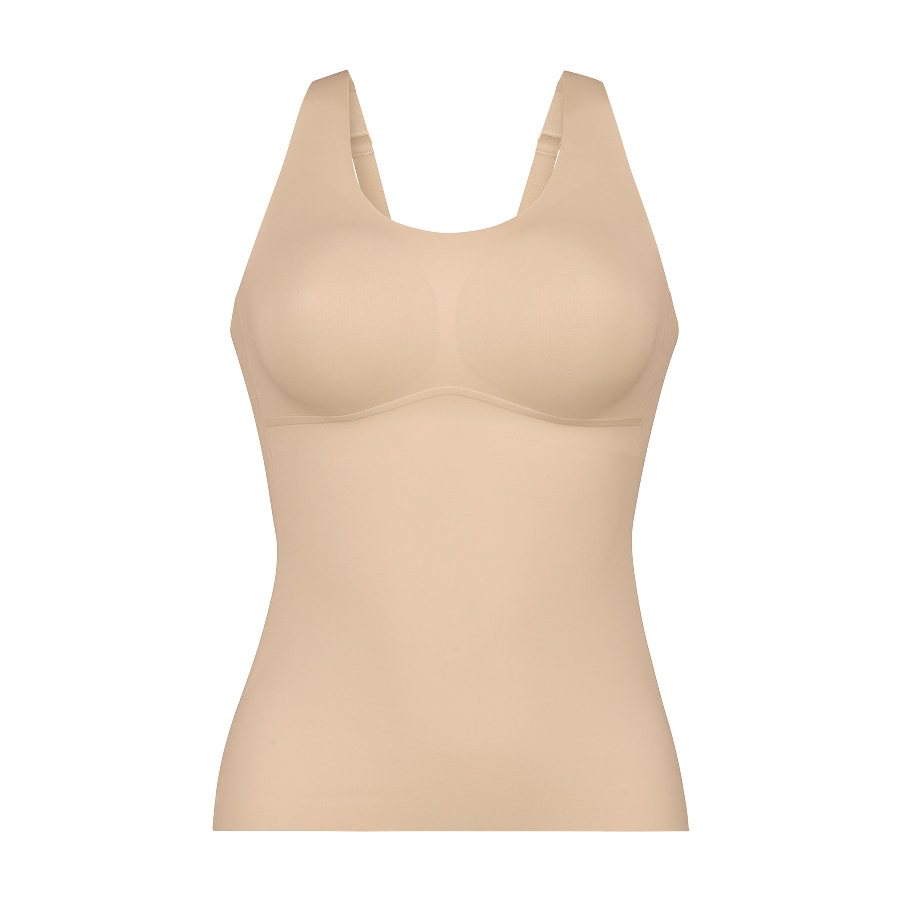 ANITA 0654 Essential Tank with Shelf Bra in Desert nude, flat lay front view showing seamless moulded cups