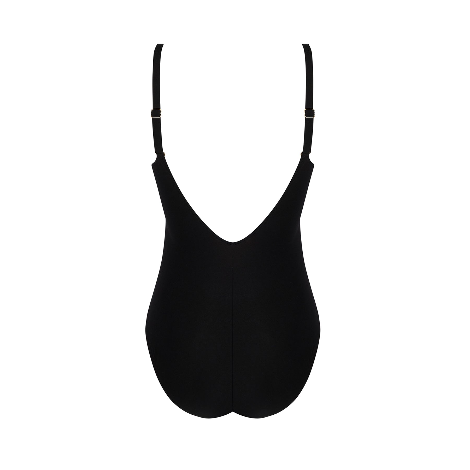 Antigel Glam Tonique one-piece swimsuit in black, back view featuring deep scoop and adjustable straps.