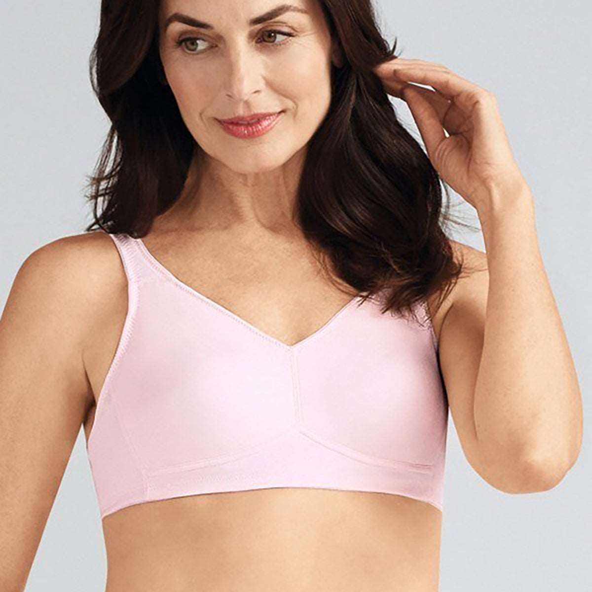 Amoena Marlena wireless Bra in blush pink on model front view