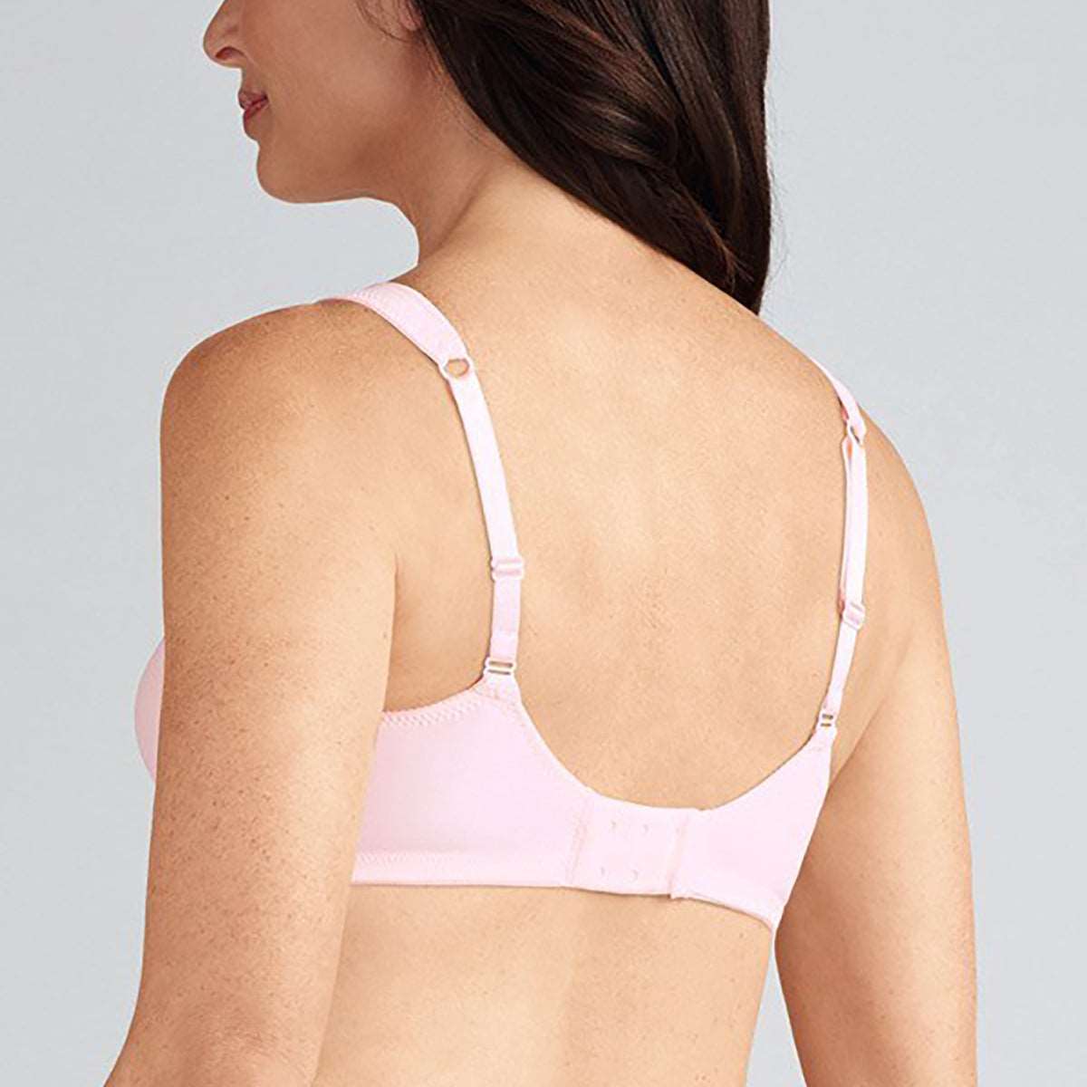 Amoena Marlena wireless Bra in blush pink on model rear view