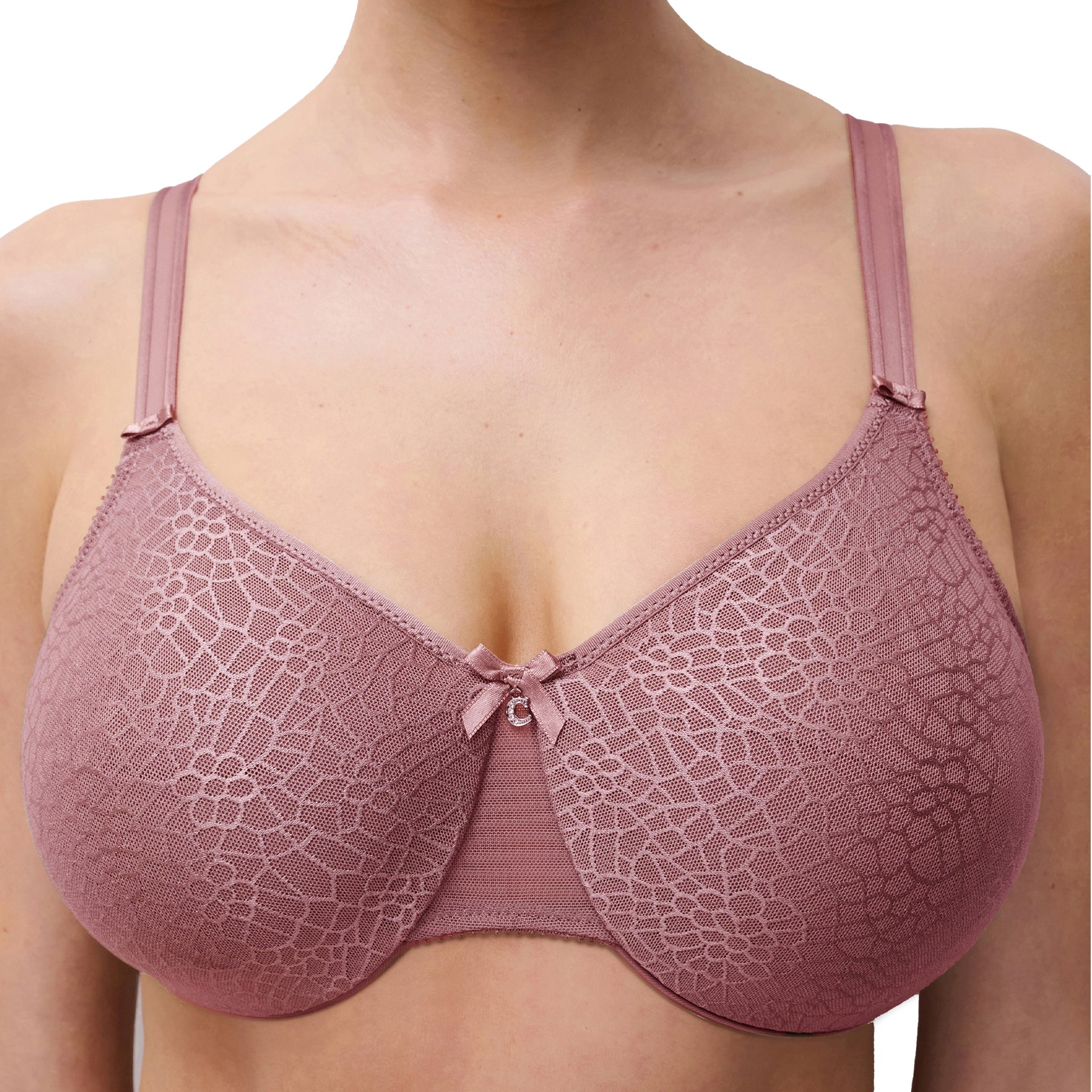 Pink bra on a white background