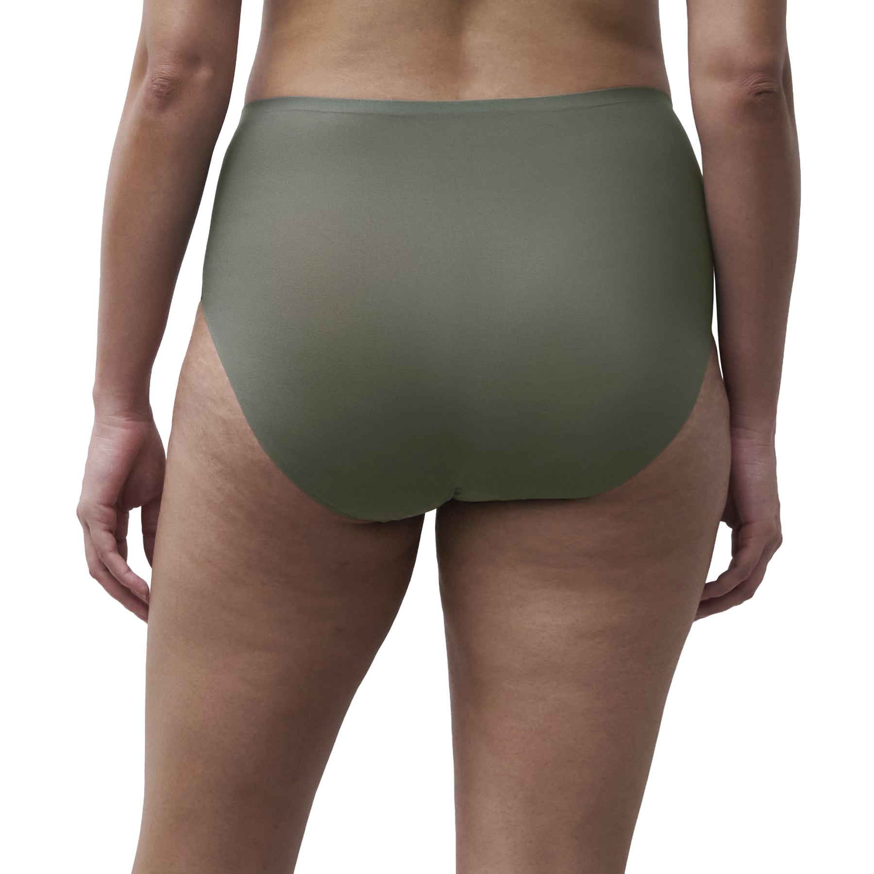 Back view of the Chantelle Norah Full Brief in Vert Argile, showcasing seamless edges for a smooth, invisible finish under clothing.