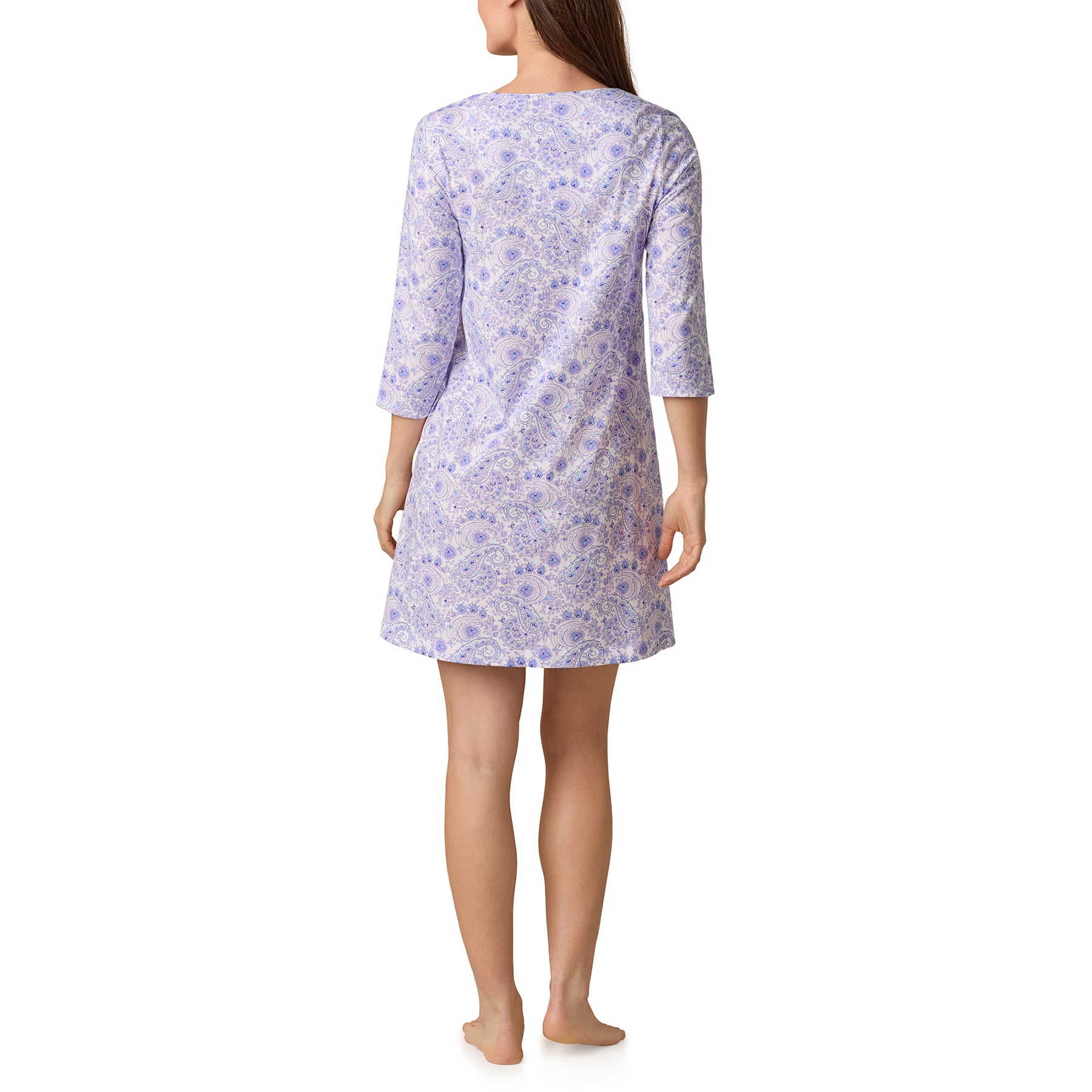 Back view of Carole Hochman 3/4 sleeve cotton chemise in paisley print