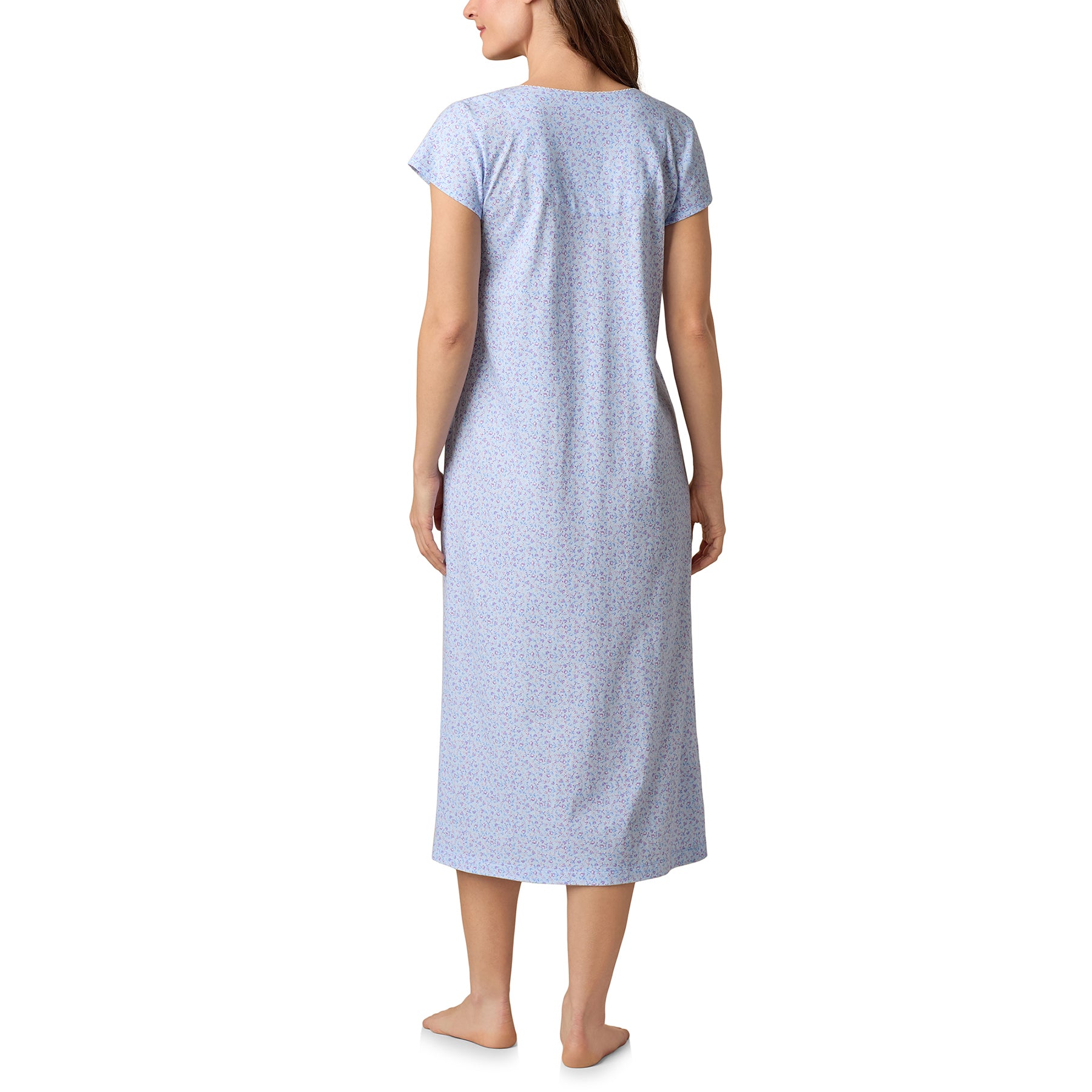Back view of Carole Hochman 50-inch ballet gown in blue with ditsy floral print