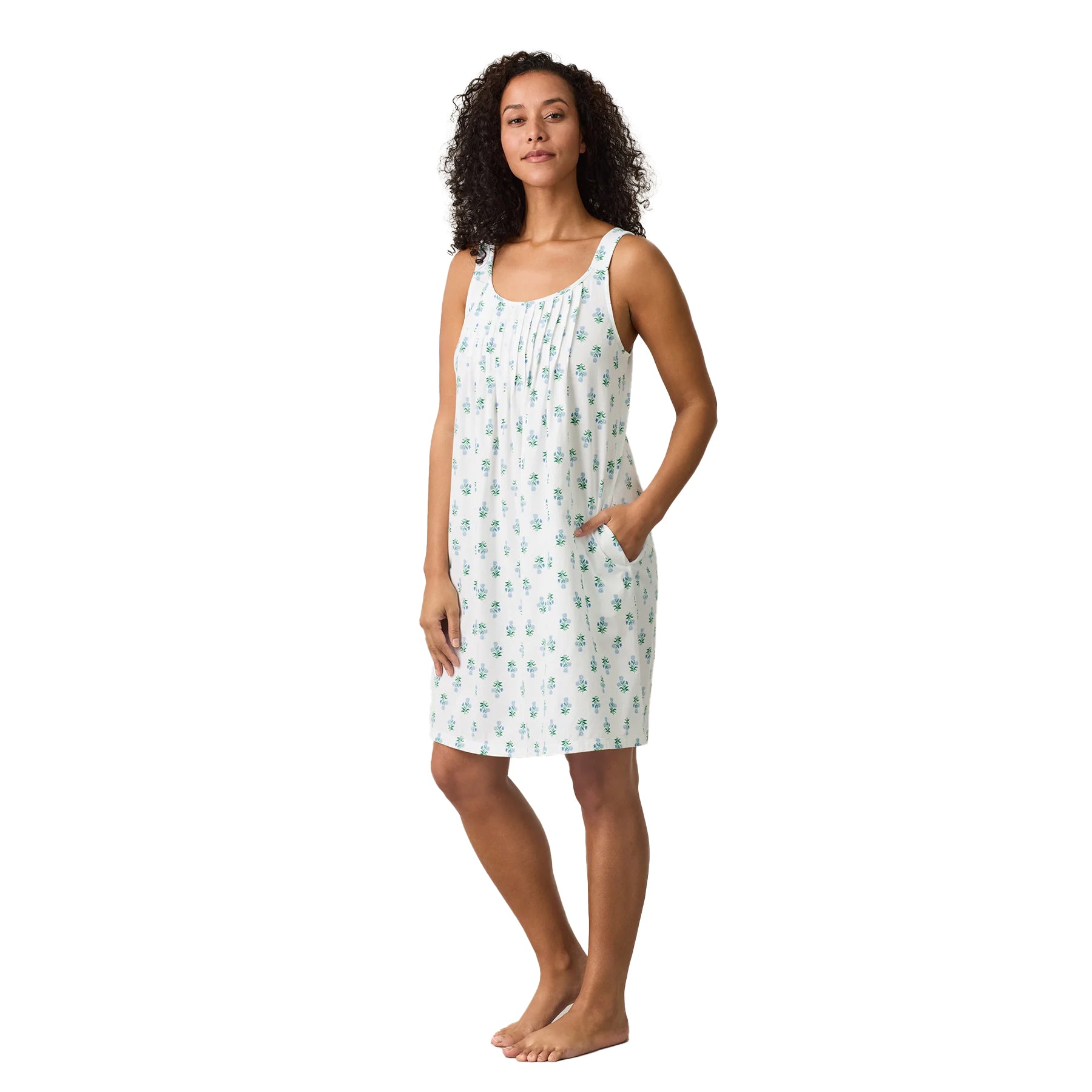 Side view of white floral print nightgown with relaxed fit – style CH32689.