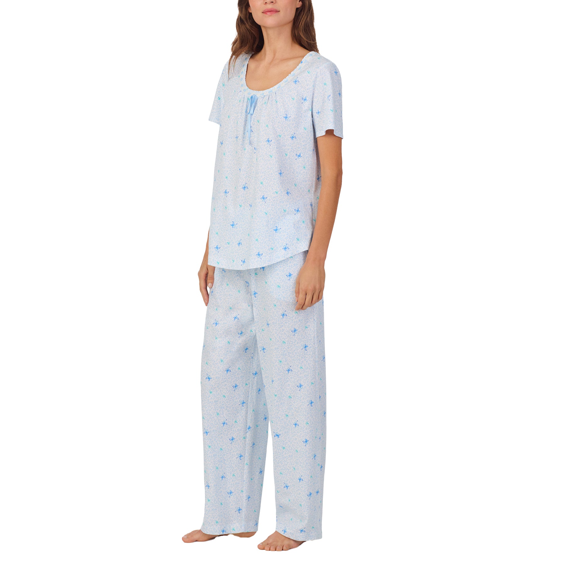 Side view of the same pajama set, showing the flowy fit and comfortable silhouette.